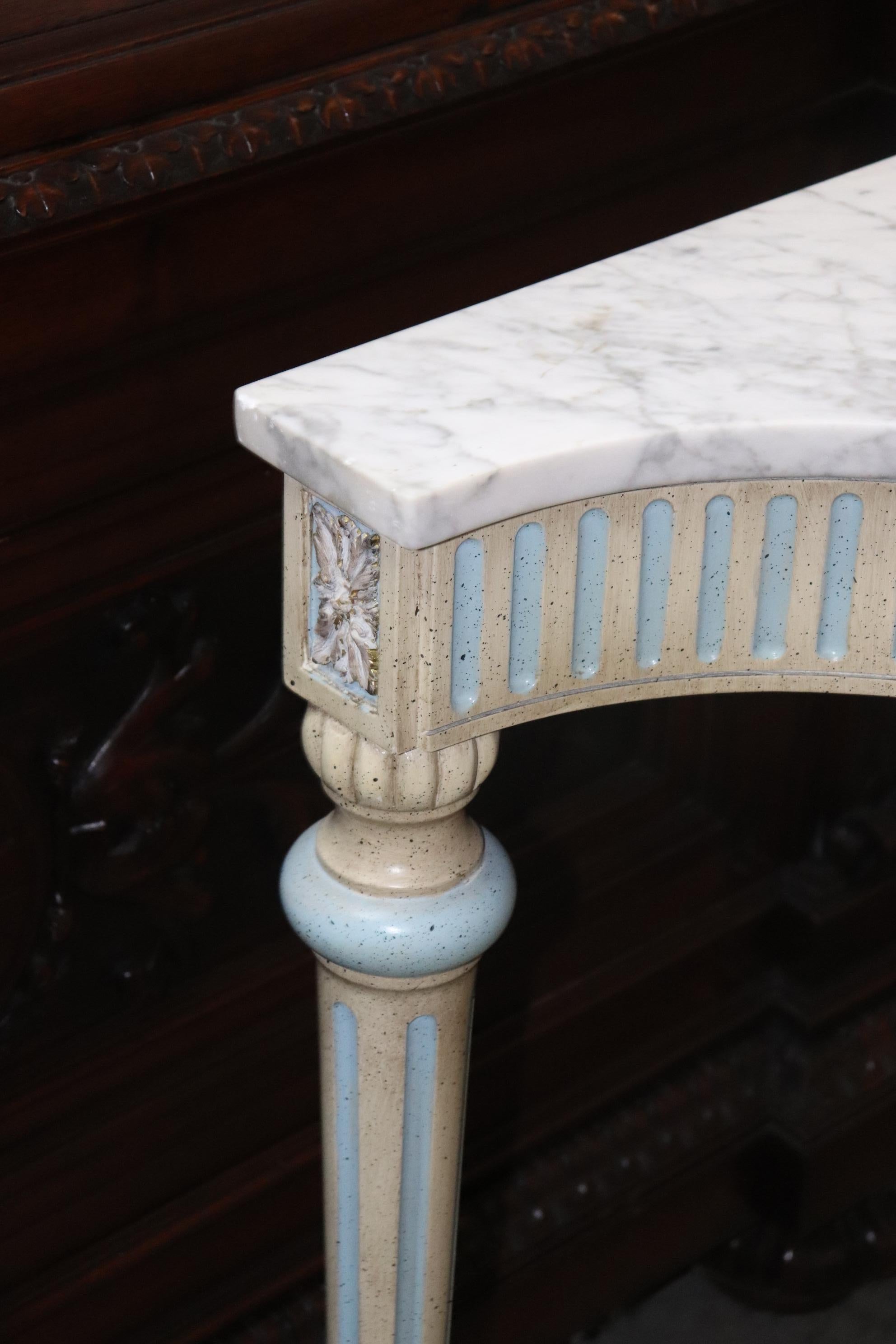 Superb French Louis XVI Style Marble Top Blue and White Console Table 9