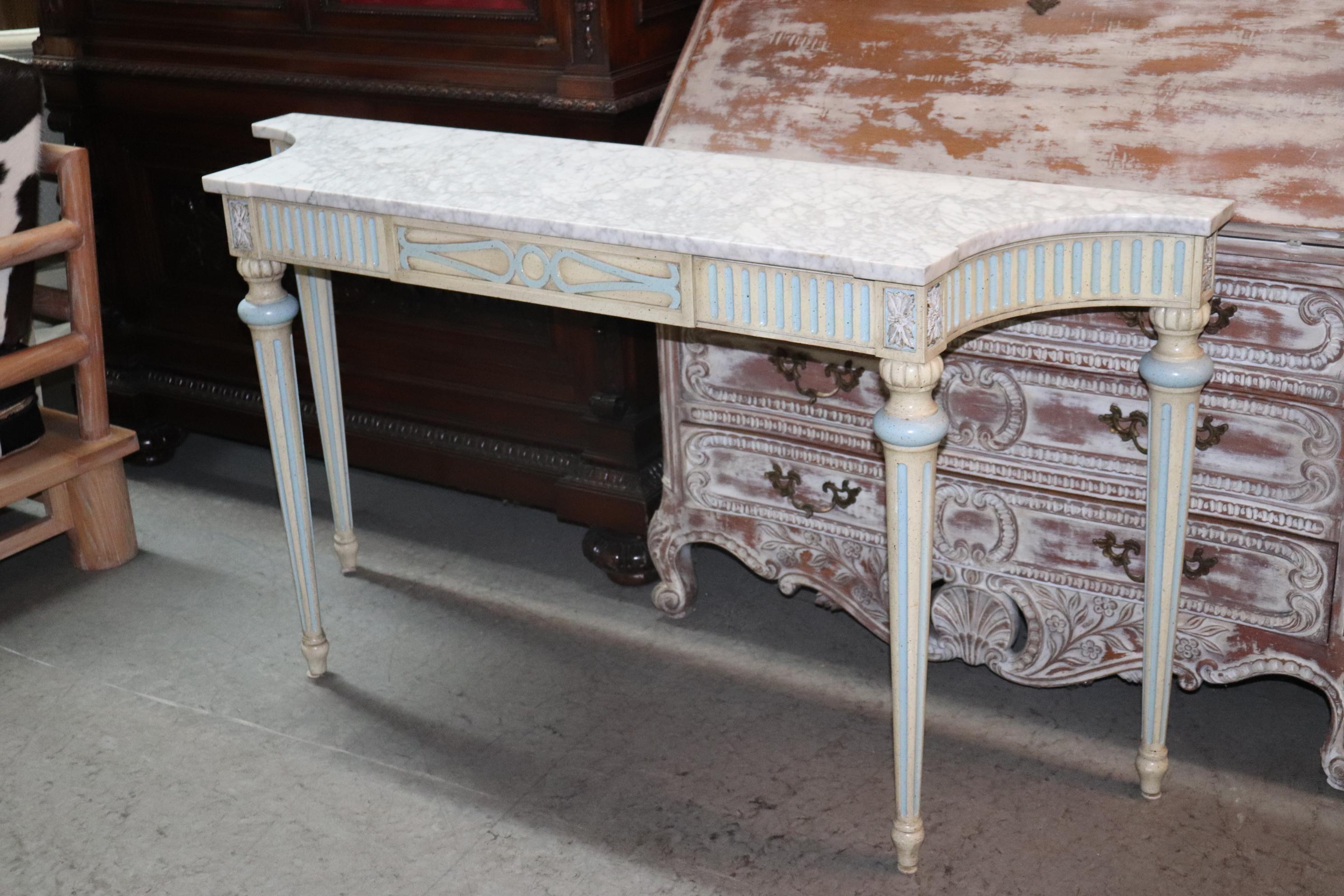 American Superb French Louis XVI Style Marble Top Blue and White Console Table