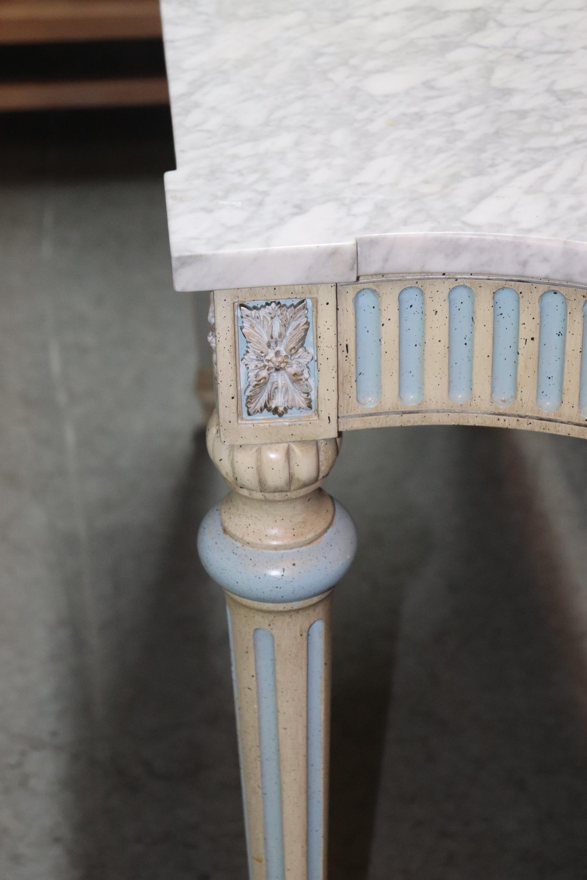 Carrara Marble Superb French Louis XVI Style Marble Top Blue and White Console Table