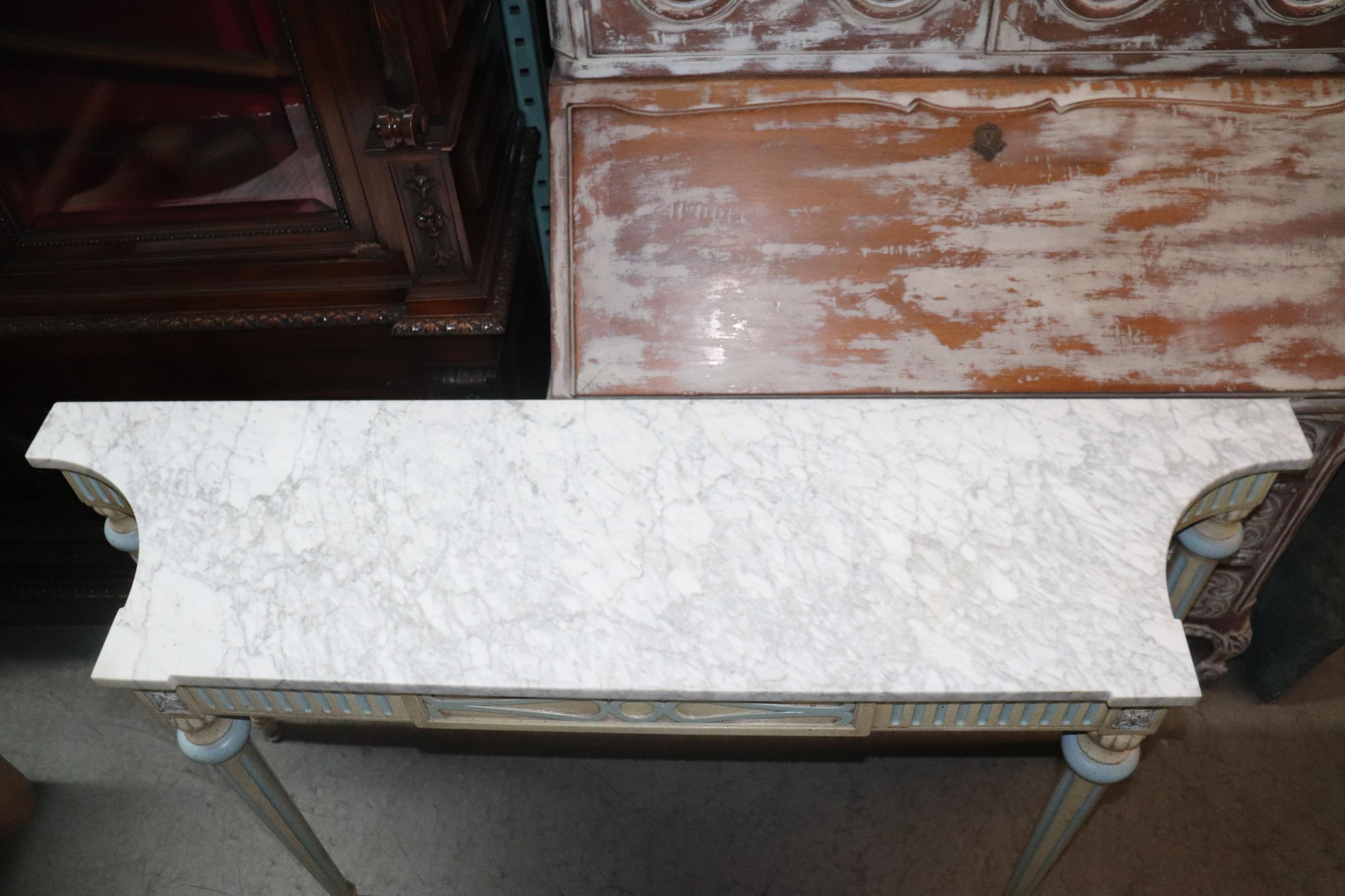 Superb French Louis XVI Style Marble Top Blue and White Console Table 3