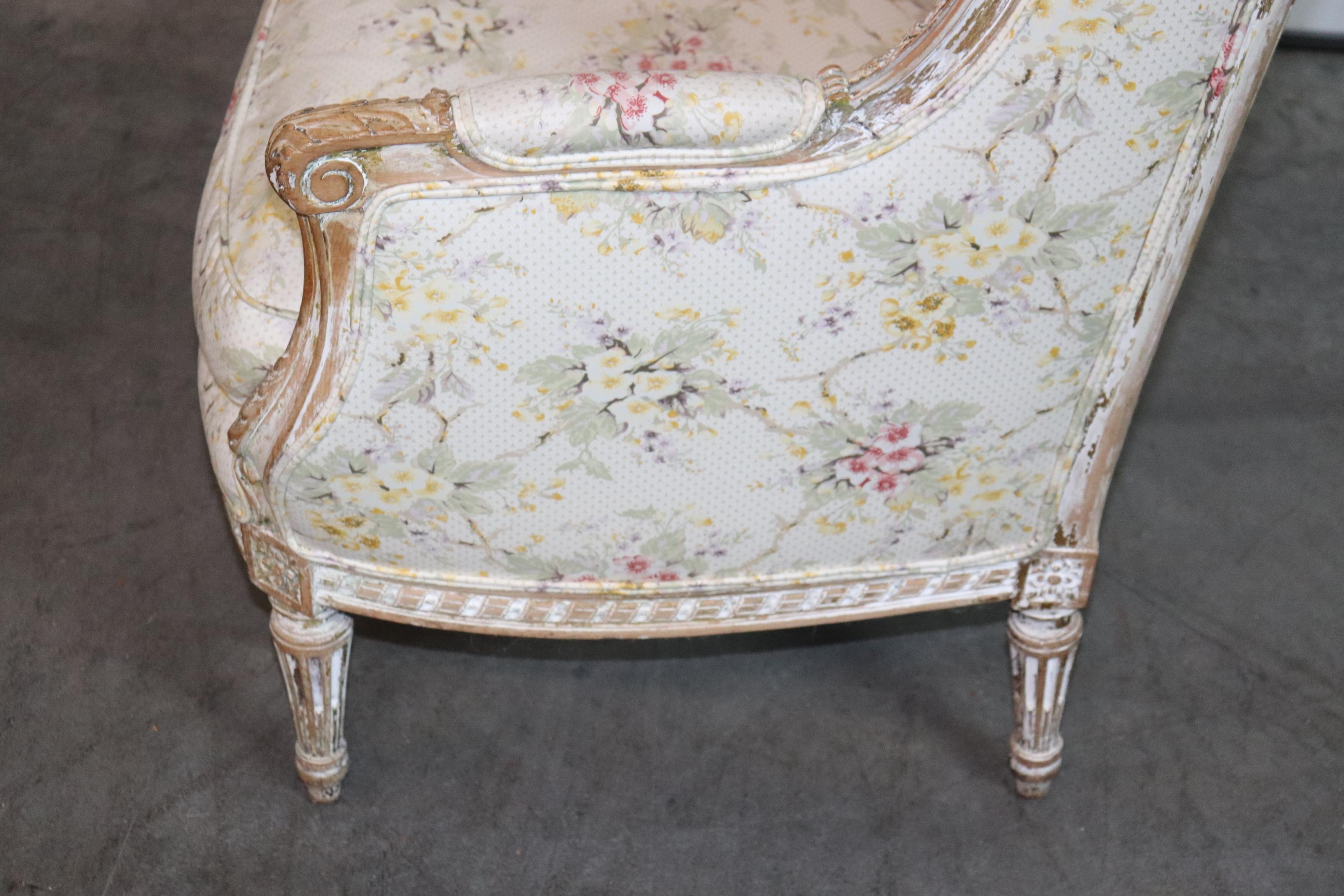 Superb French Painted Decorated Time-Worn Distressed Louis XV Bergere Chair 11