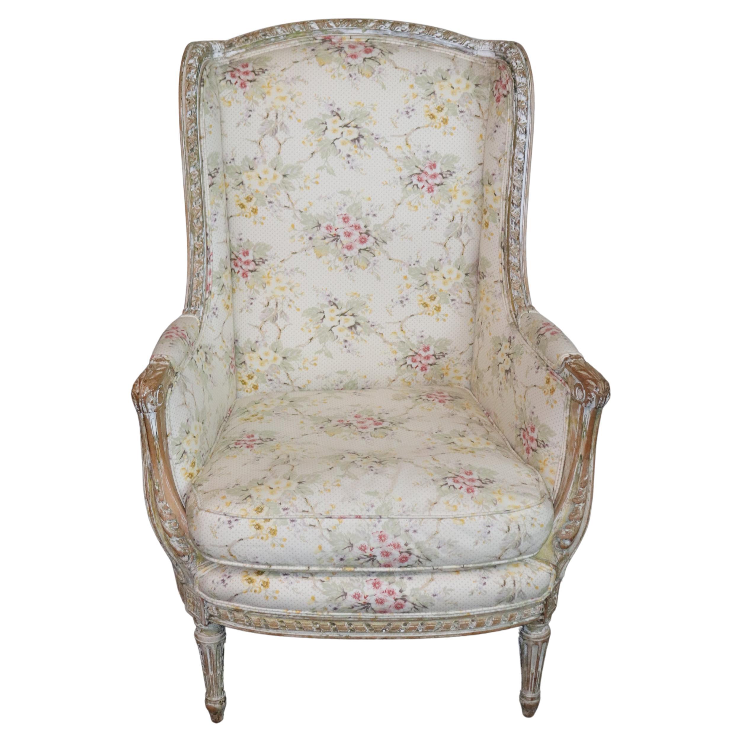 This is a superb white painted with a time-worn distressed finish that reveals the beautiful walnut through the original white paint. The color-keyed upholstery is beautiful and in good original conditon. There will be signs of age and wear on the