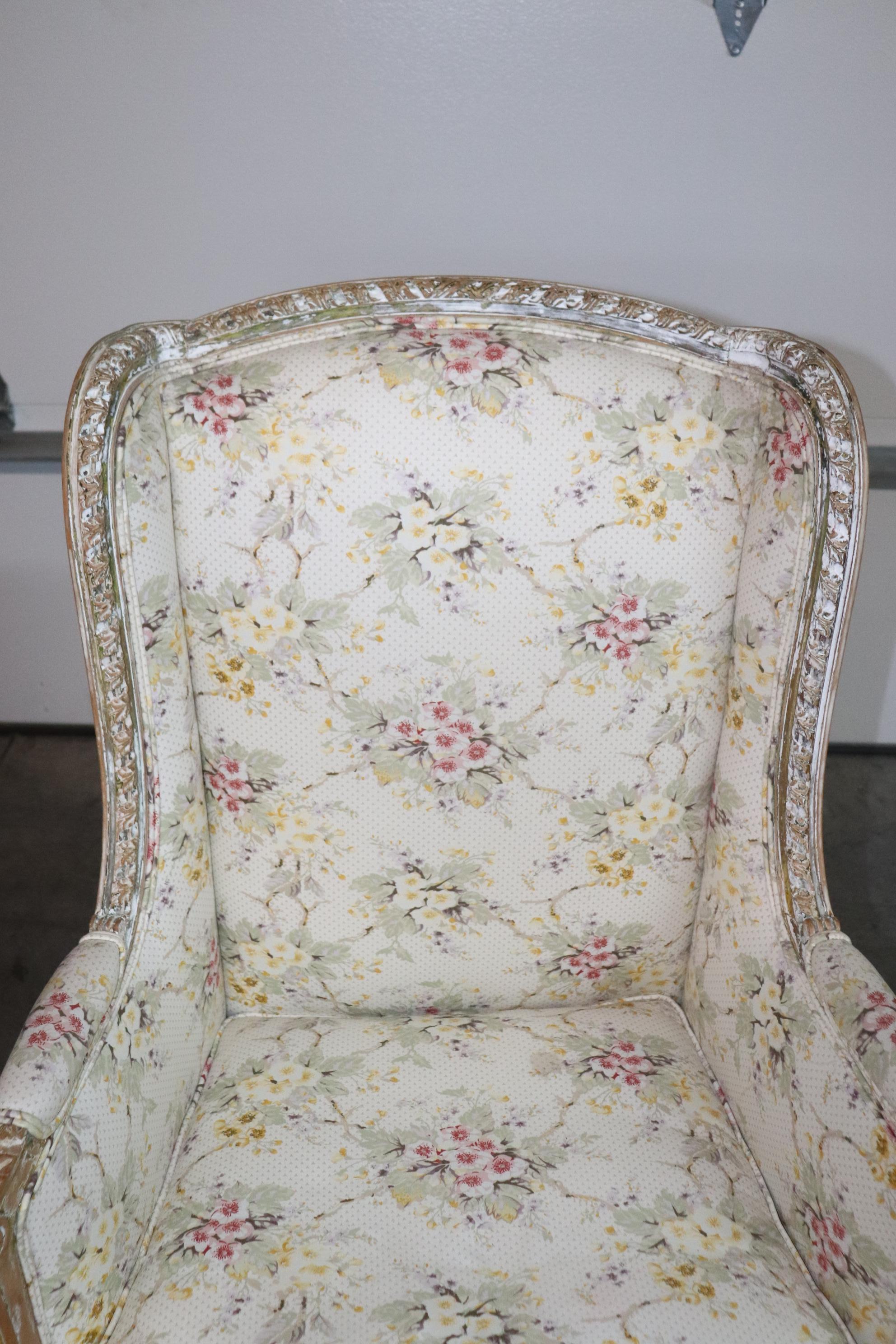 Mid-20th Century Superb French Painted Decorated Time-Worn Distressed Louis XV Bergere Chair
