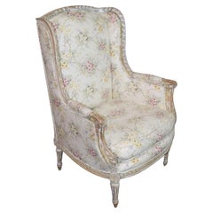 Superb French Painted Decorated Time-Worn Distressed Louis XV Bergere Chair
