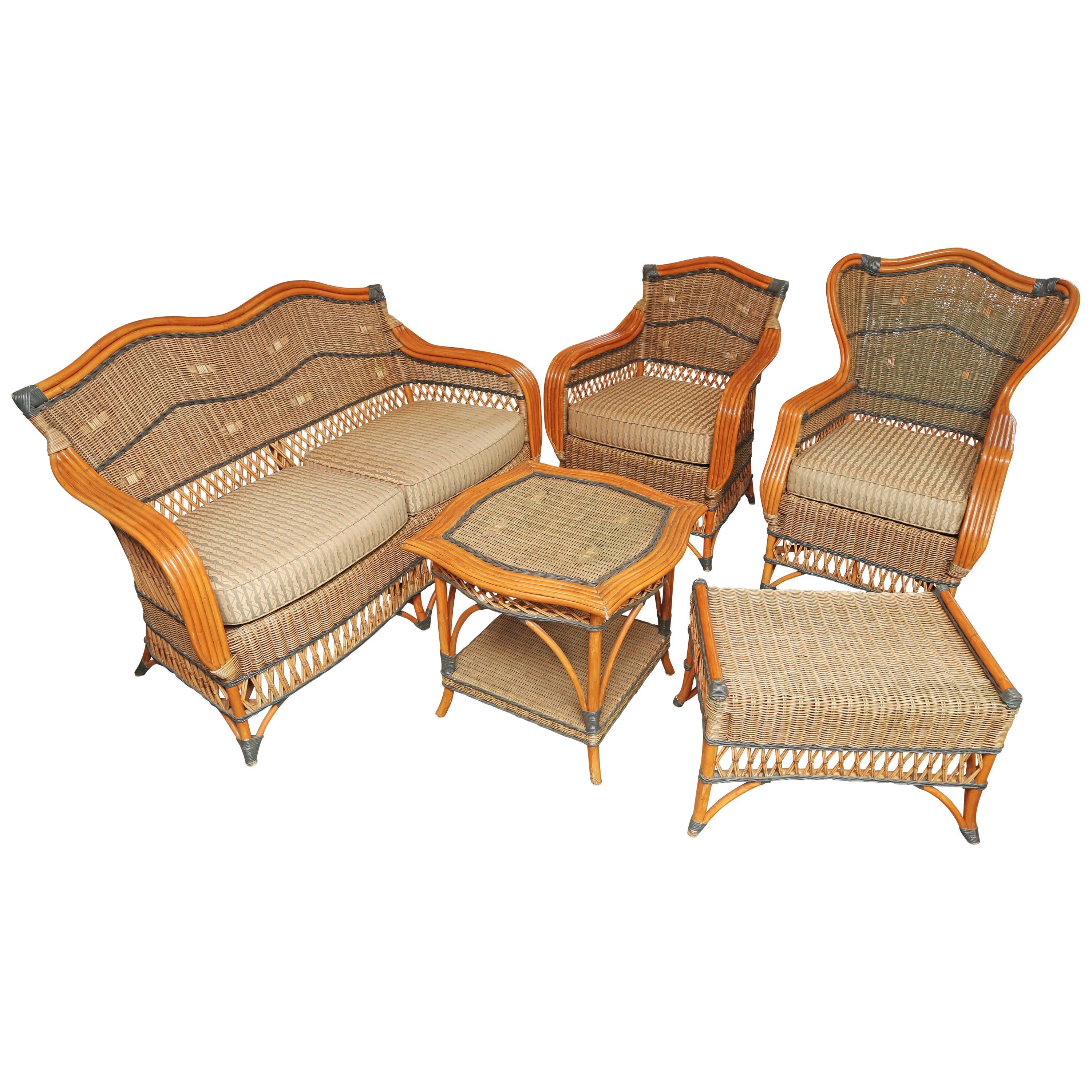 Superb French Vintage Five-Piece Wicker Porch Set by Grange