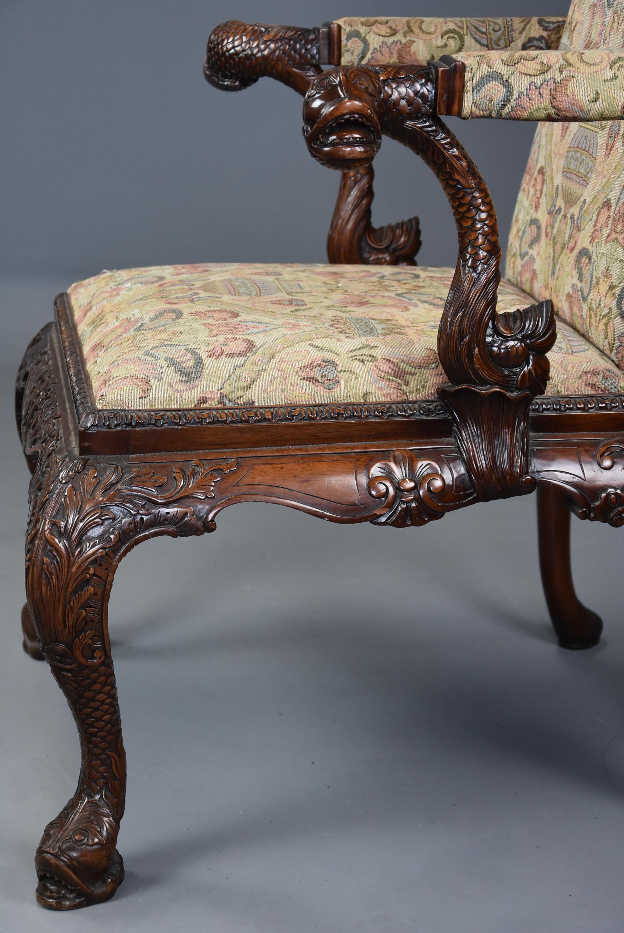 Superb George II Style Mahogany Gainsborough Open Armchair or Library Chair For Sale 5