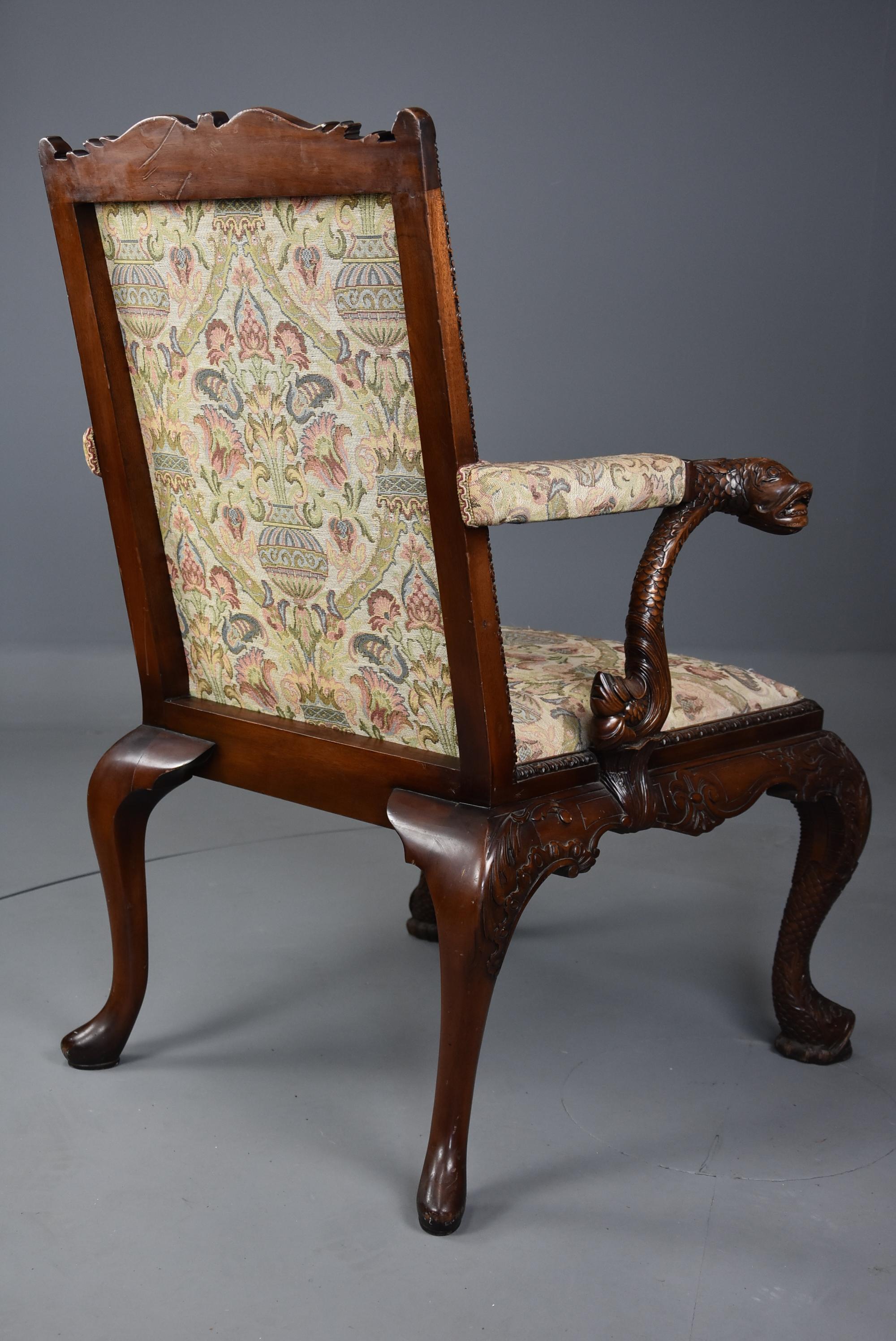 Superb George II Style Mahogany Gainsborough Open Armchair or Library Chair For Sale 8