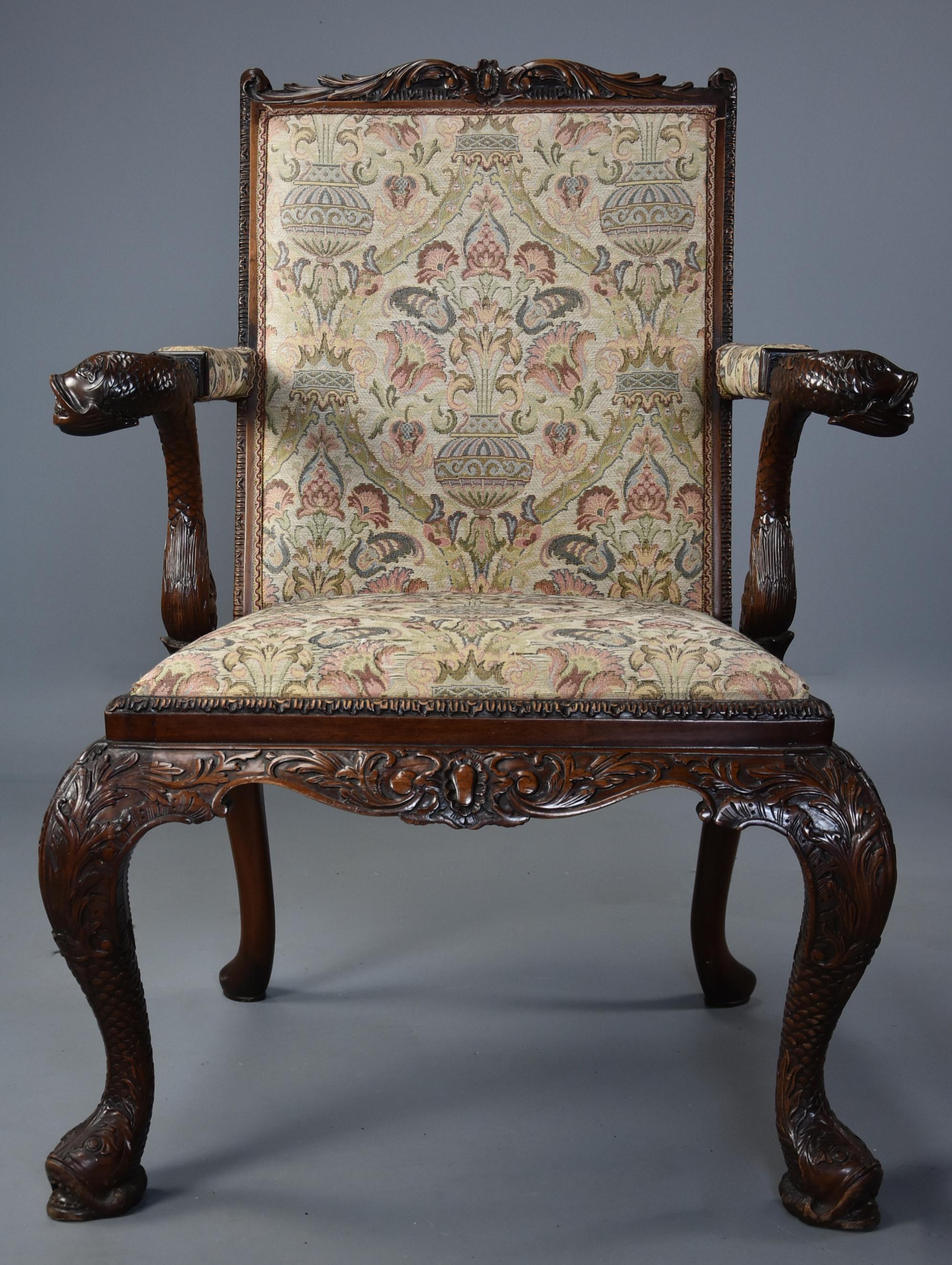 Superb George II Style Mahogany Gainsborough Open Armchair or Library Chair In Good Condition For Sale In Suffolk, GB