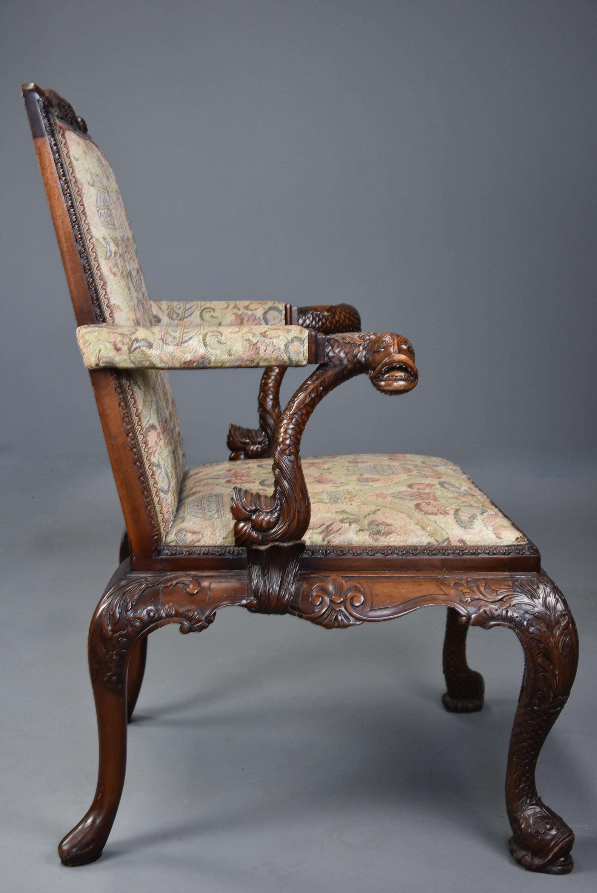 Superb George II Style Mahogany Gainsborough Open Armchair or Library Chair For Sale 3