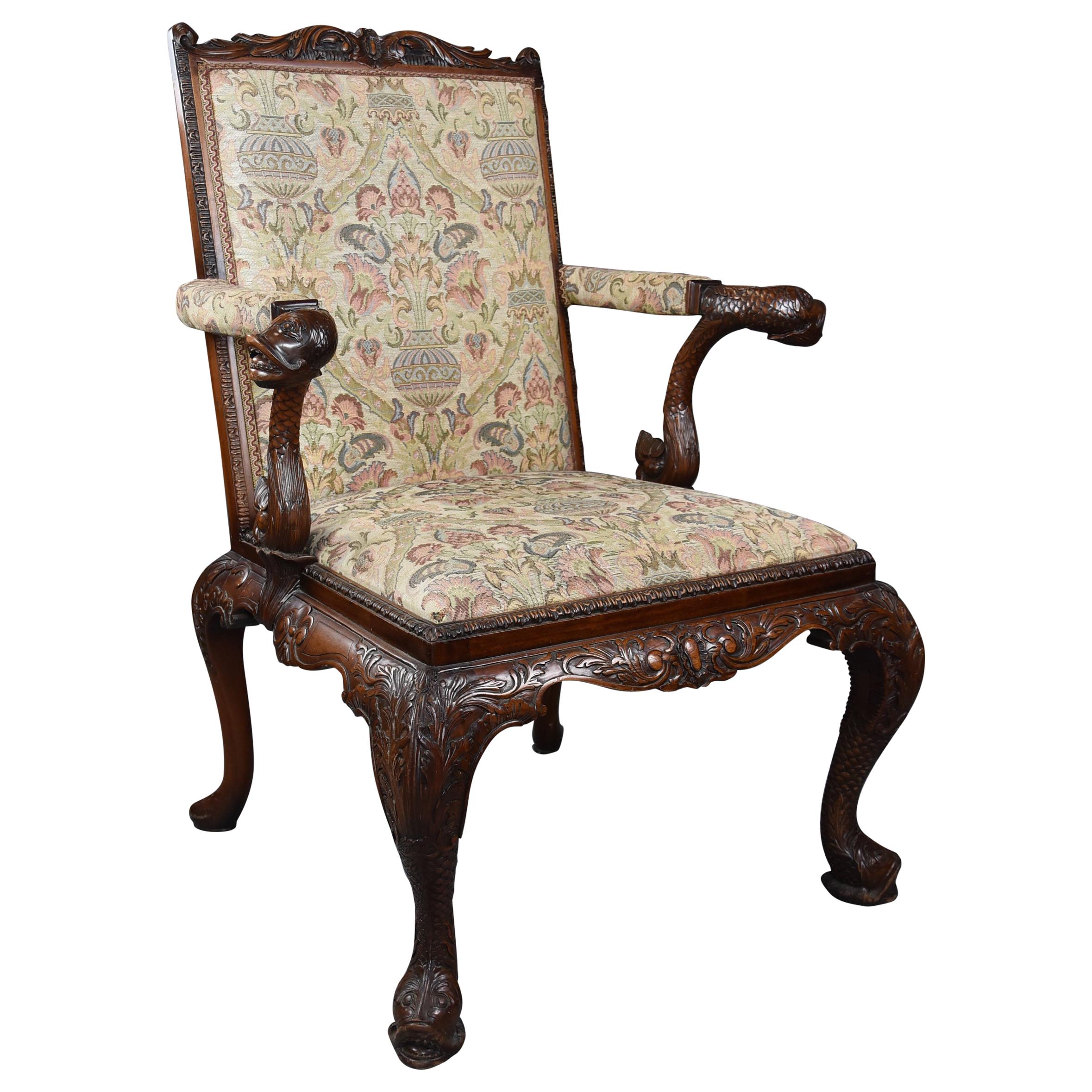 Superb George II Style Mahogany Gainsborough Open Armchair or Library Chair For Sale