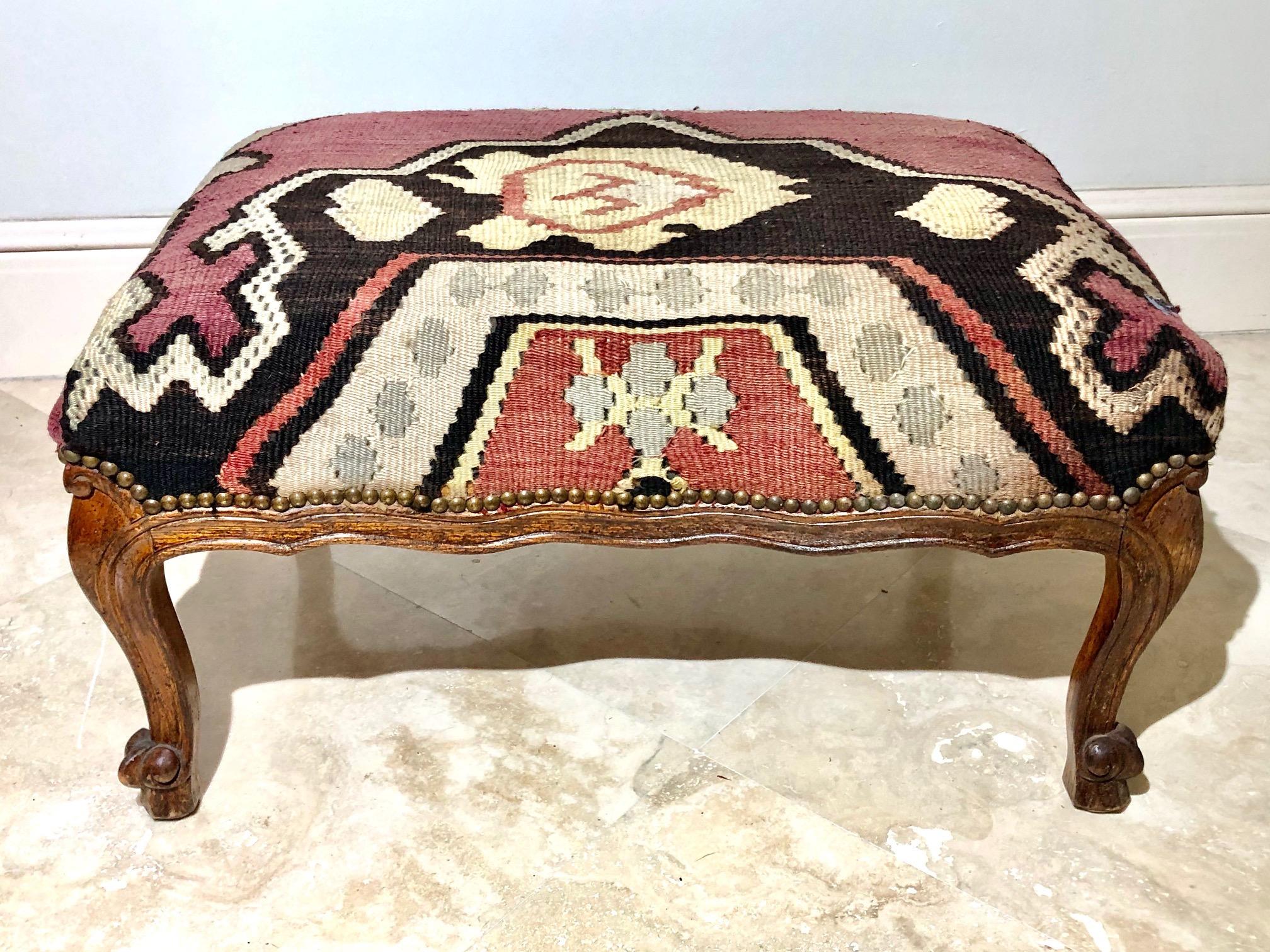 Superb George Smith Style Chair and Ottoman Upholstered in Kilim 2