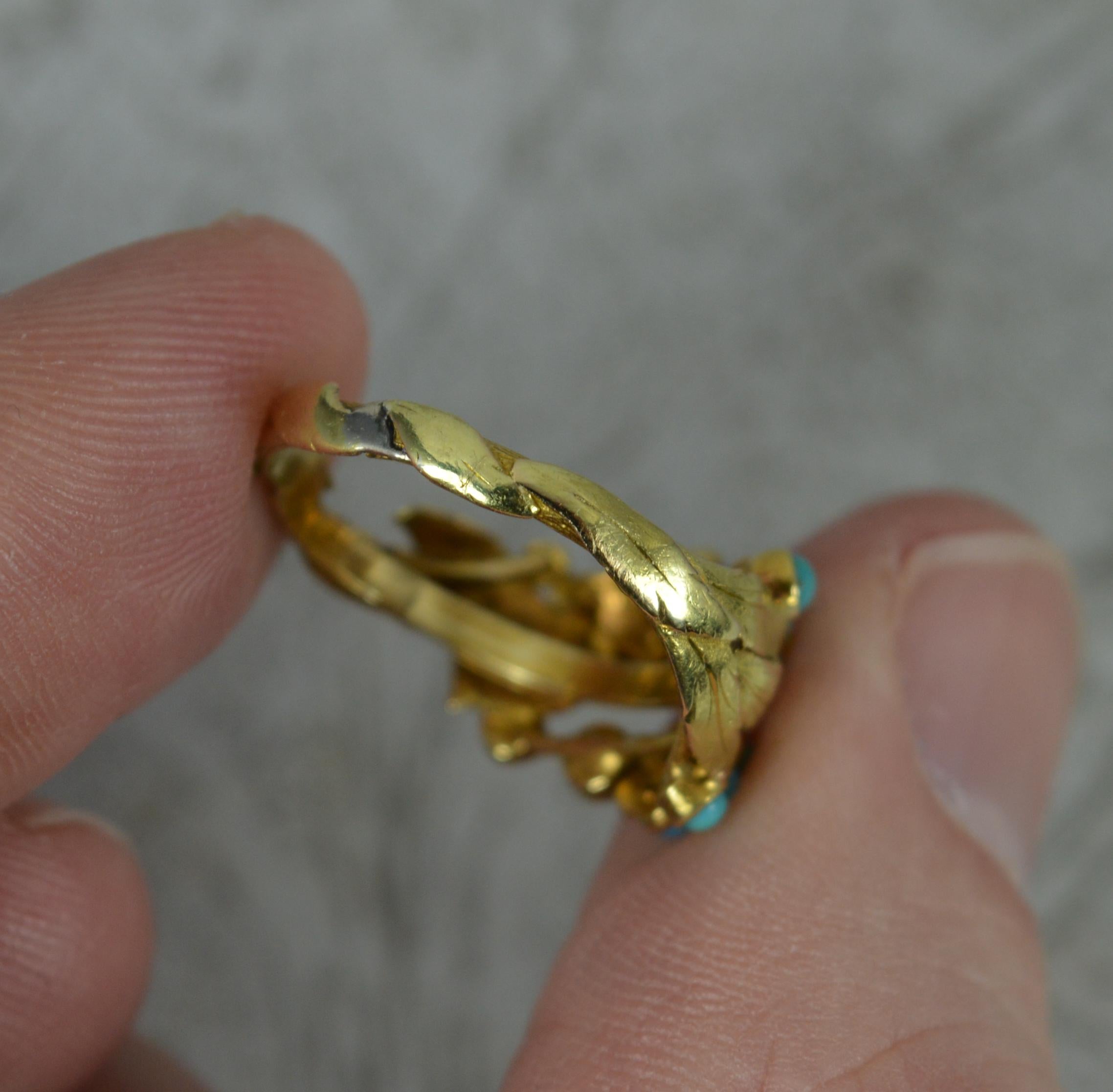 Hervorragender georgischer 15ct Gold und Türkis Blumen Cluster Ring im Angebot 4
