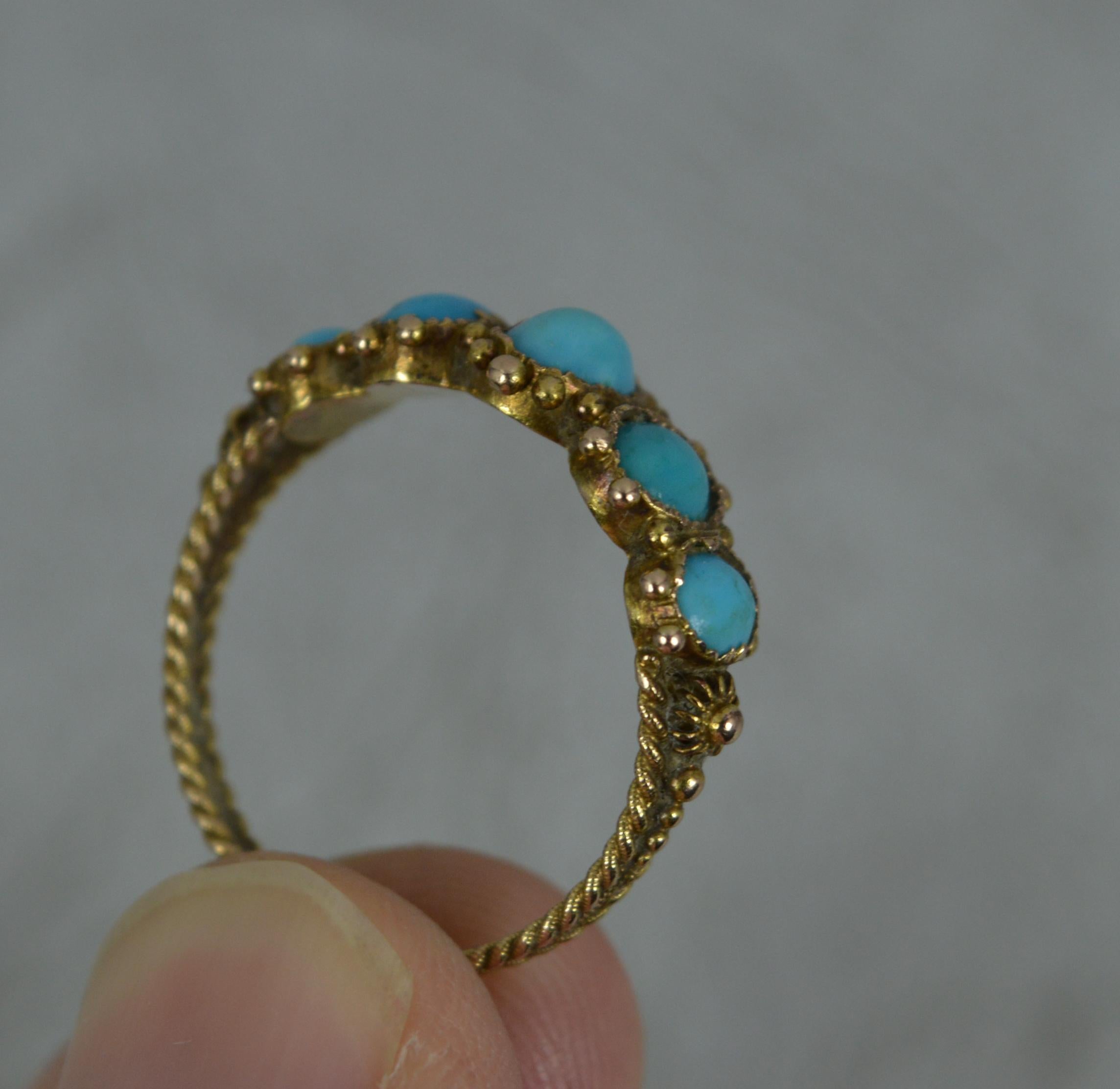 Superb Georgian 15ct Gold and Turquoise Floral Cluster Ring 5