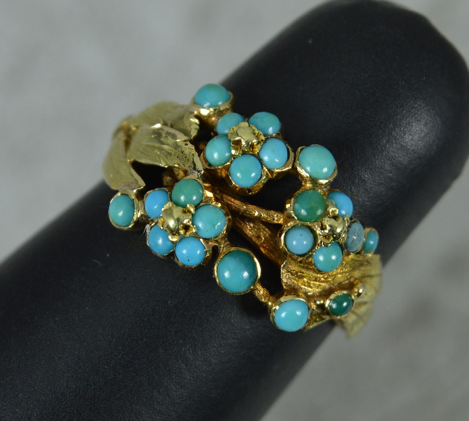 Superb Georgian 15ct Gold and Turquoise Floral Cluster Ring 5