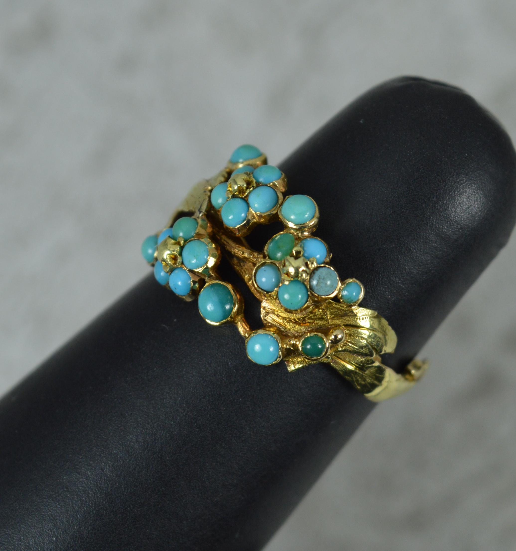 Superb Georgian 15ct Gold and Turquoise Floral Cluster Ring 6