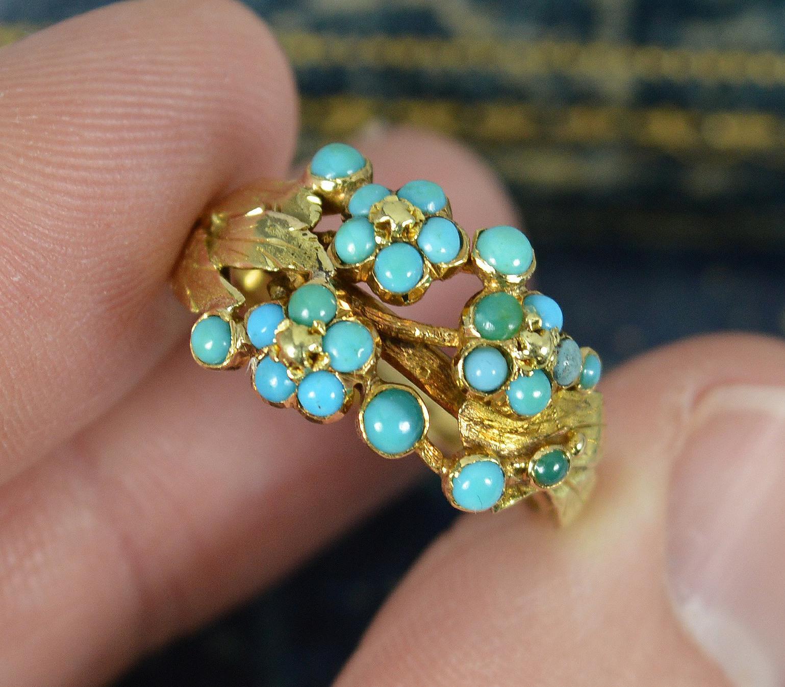 Superb Georgian 15ct Gold and Turquoise Floral Cluster Ring For Sale 8