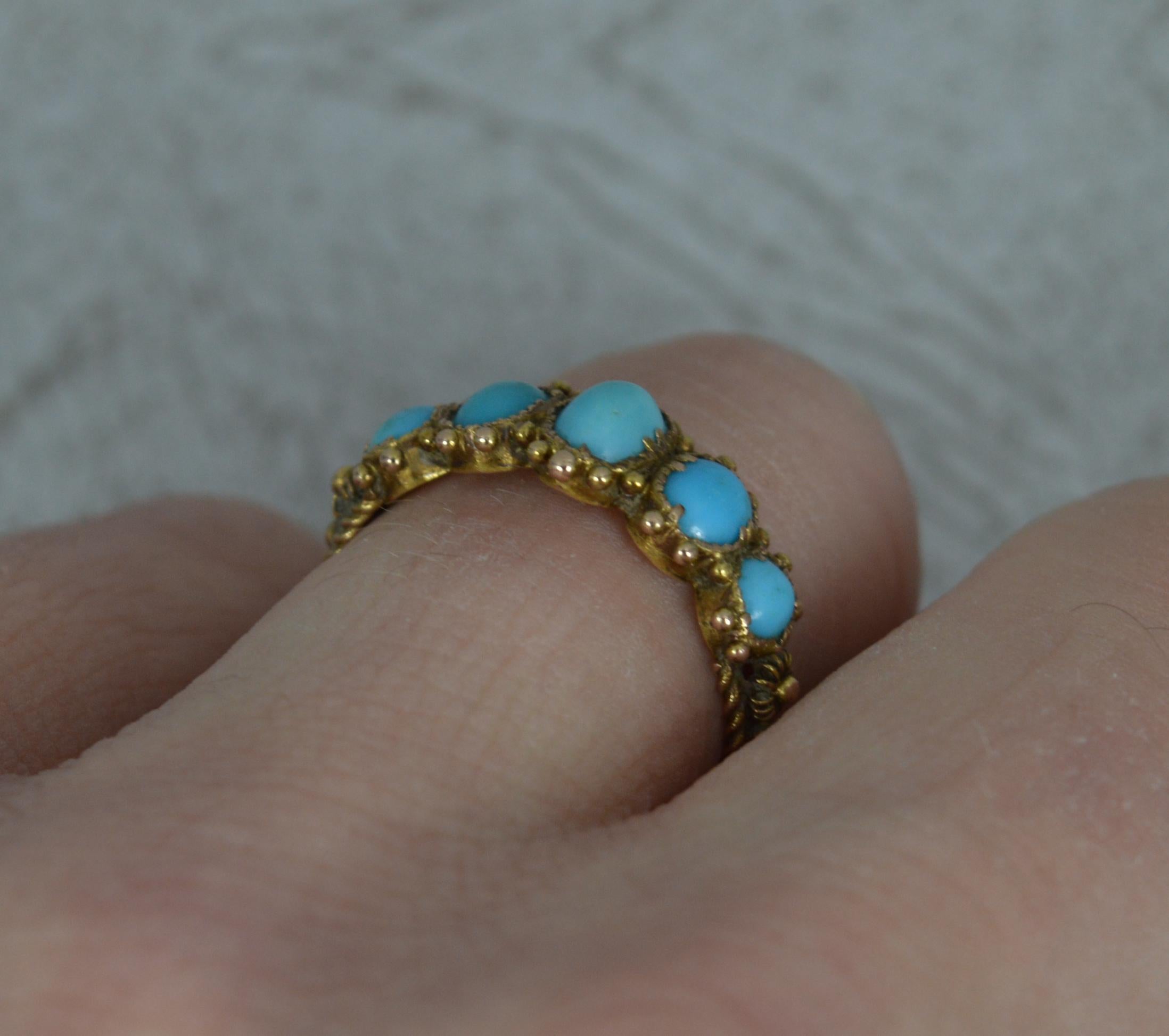 George III Superb Georgian 15ct Gold and Turquoise Floral Cluster Ring