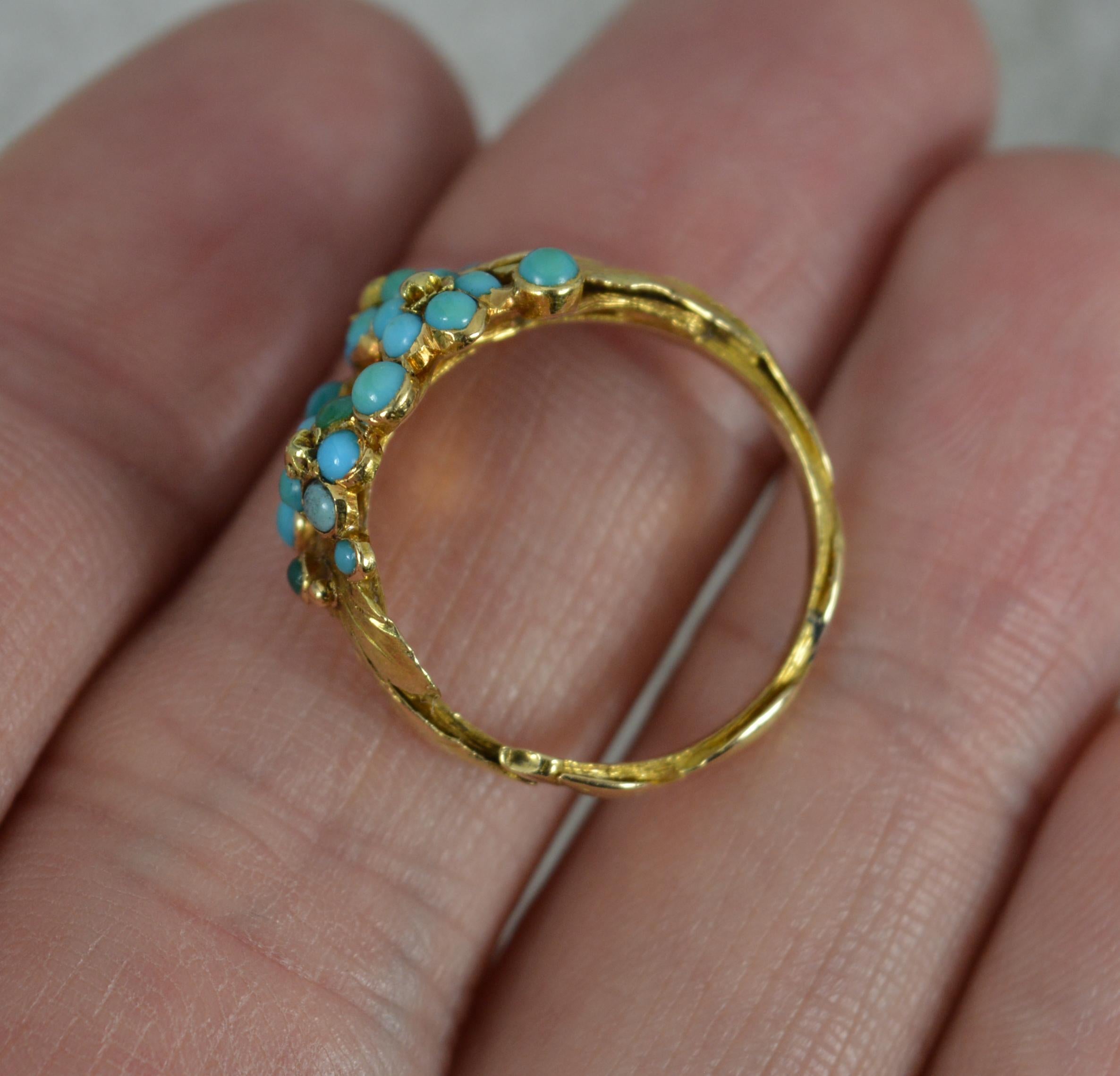 Hervorragender georgischer 15ct Gold und Türkis Blumen Cluster Ring (George III.) im Angebot