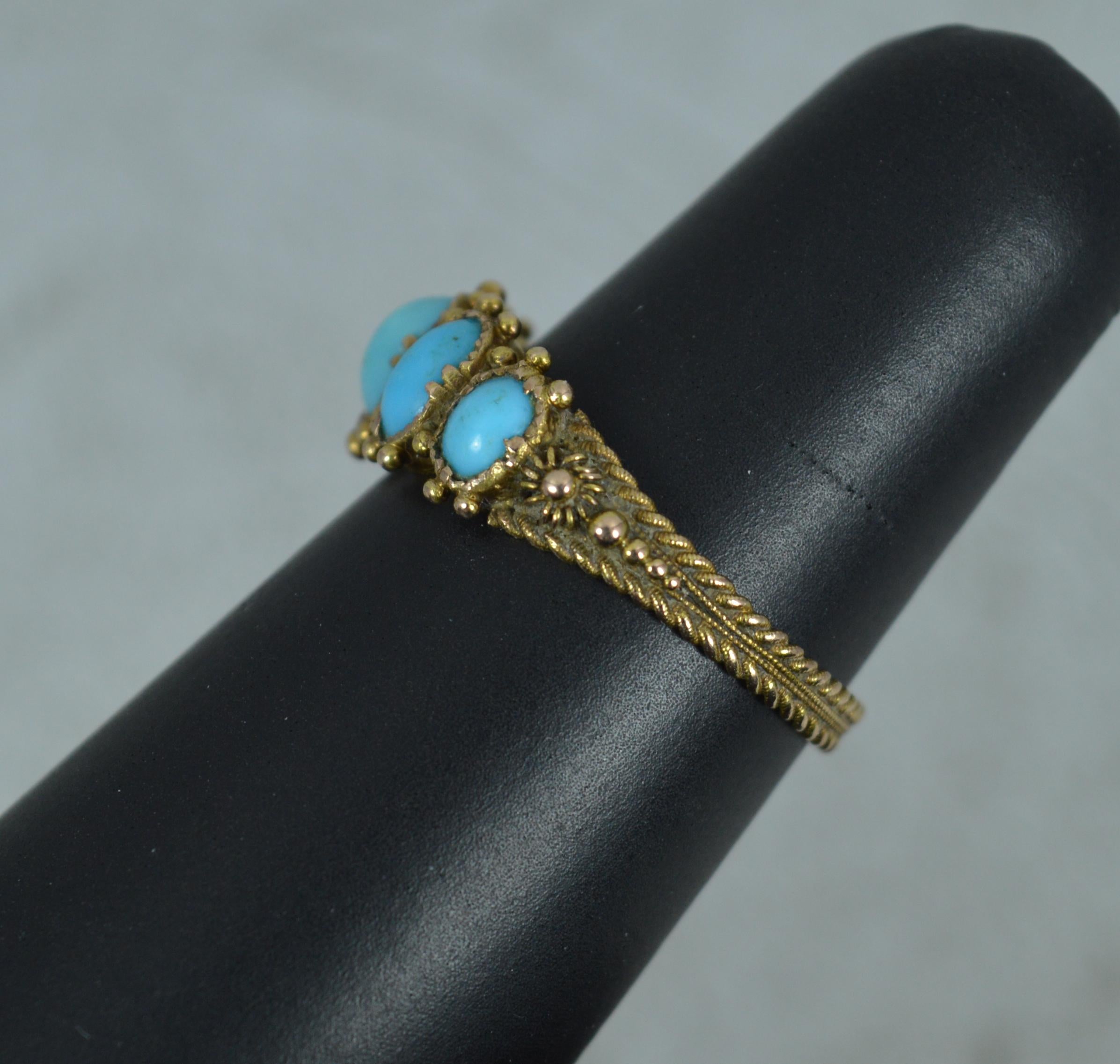 Women's Superb Georgian 15ct Gold and Turquoise Floral Cluster Ring