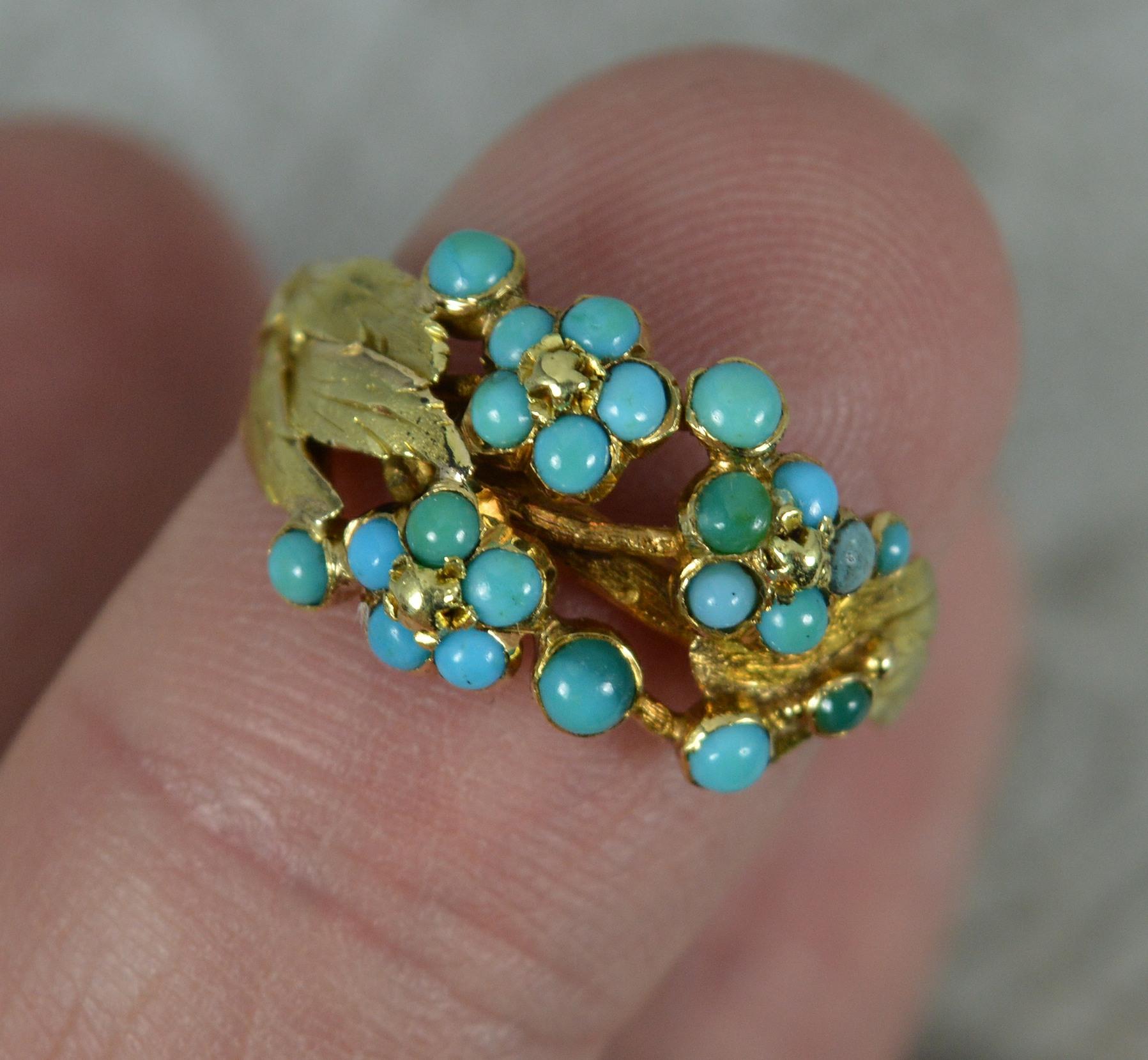 Women's Superb Georgian 15ct Gold and Turquoise Floral Cluster Ring For Sale