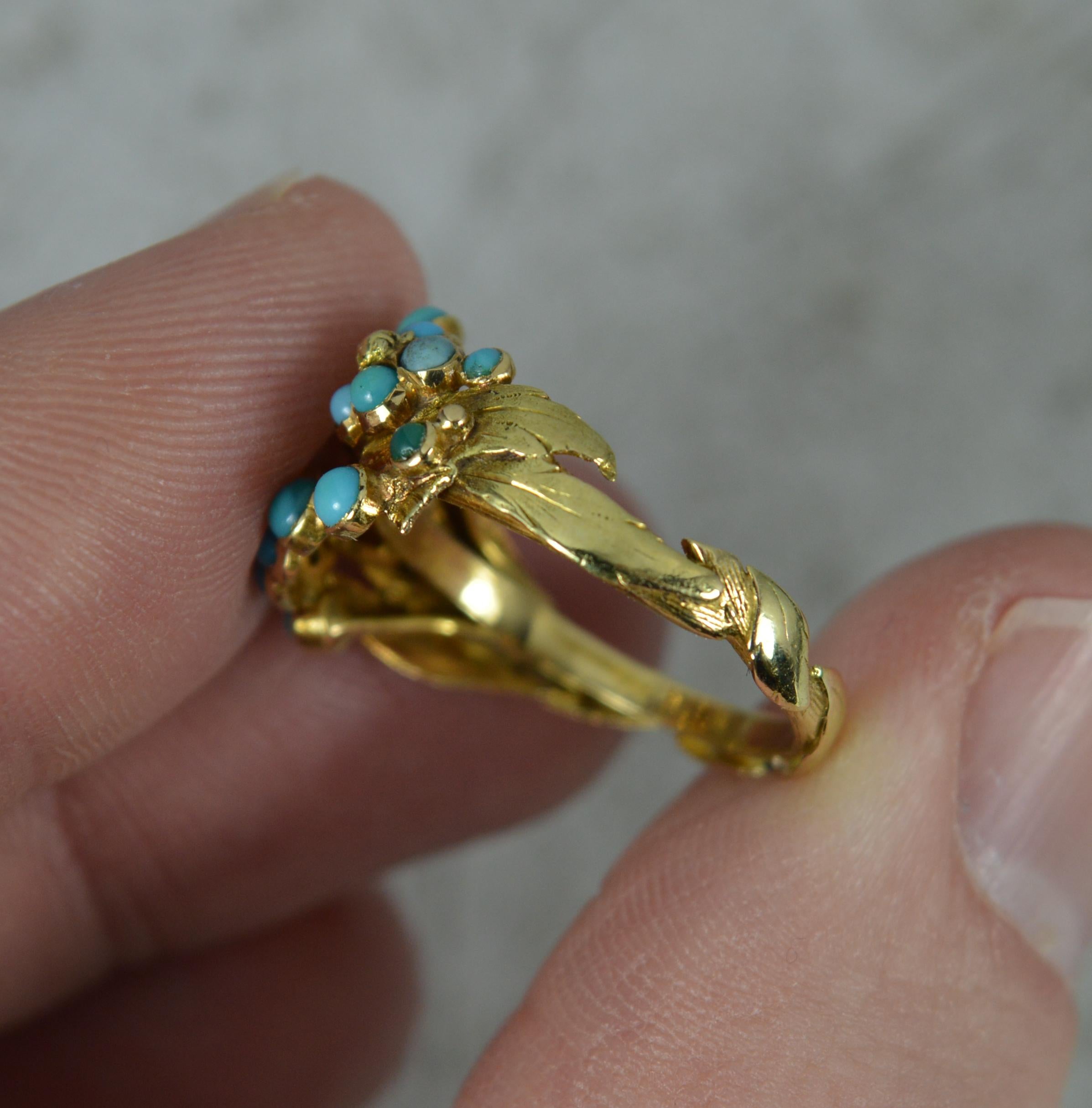 Superb Georgian 15ct Gold and Turquoise Floral Cluster Ring 1