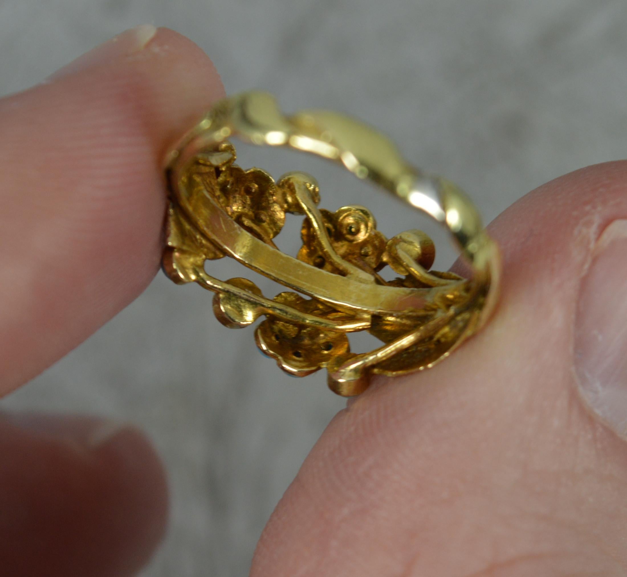 Hervorragender georgischer 15ct Gold und Türkis Blumen Cluster Ring im Angebot 2