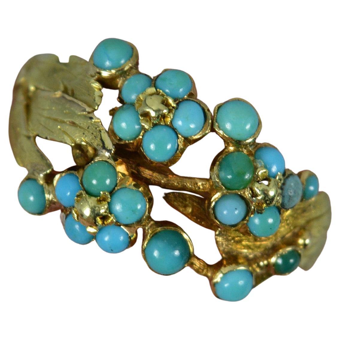 Superb Georgian 15ct Gold and Turquoise Floral Cluster Ring
