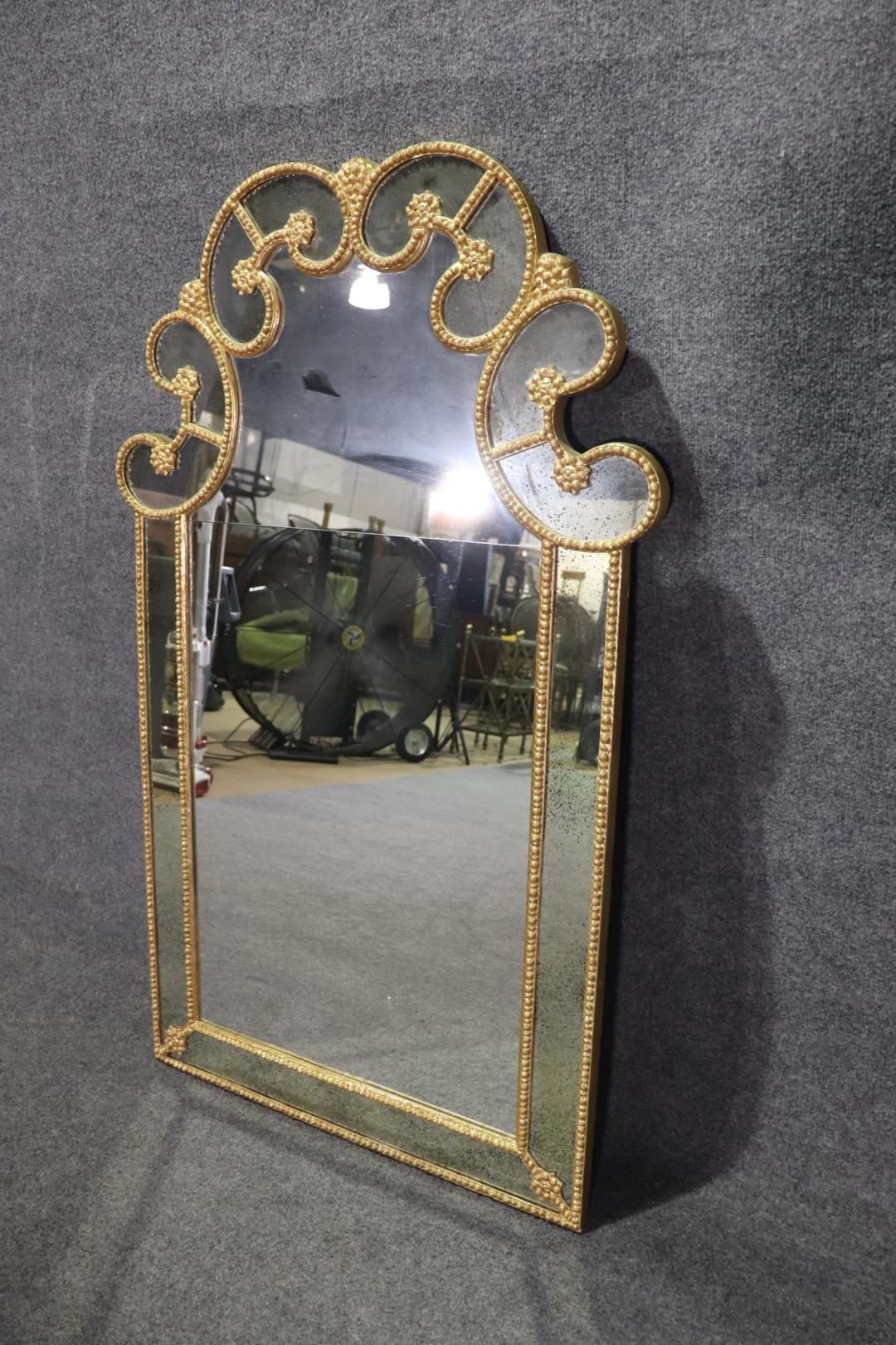 Walnut Superb Gilded Frame Hollywood Regency Wall Mirror Draper Era  For Sale