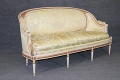 Superb Gilded Painted French Louis XVI Silk Upholstered Settee Sofa Circa 1950