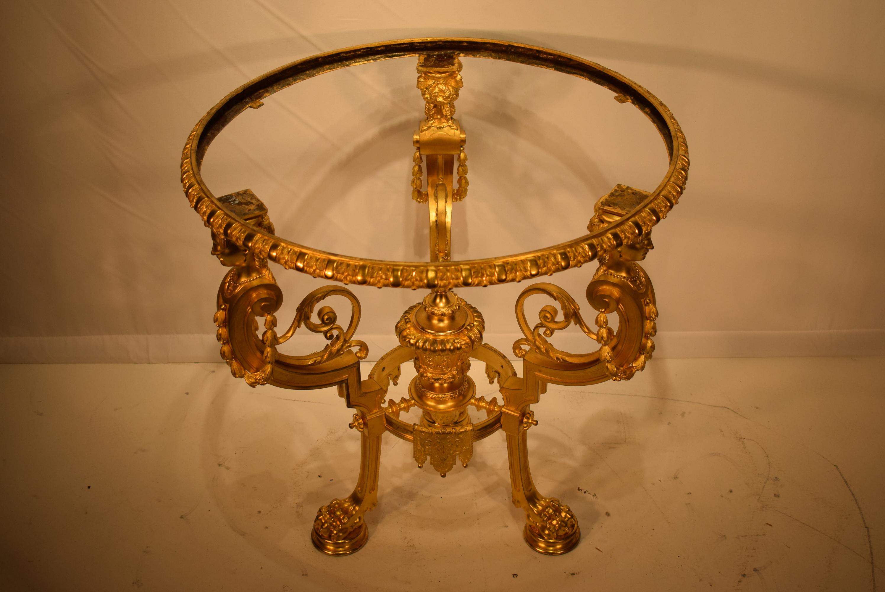 French Superb Gilt Bronze Center Table with Lapis Lazuli Top For Sale