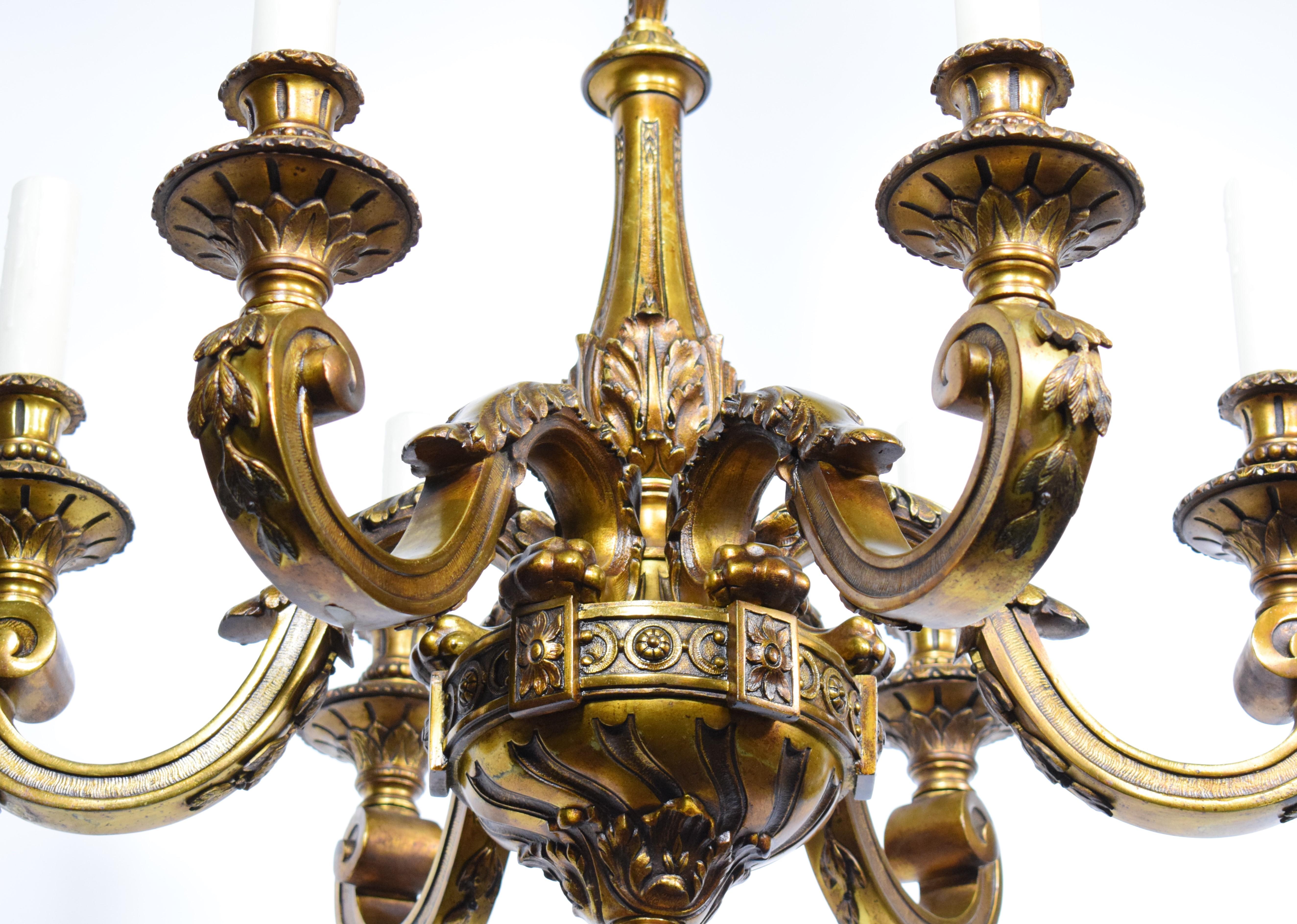 French Superb Gilt Bronze Louis XVI Style Chandelier