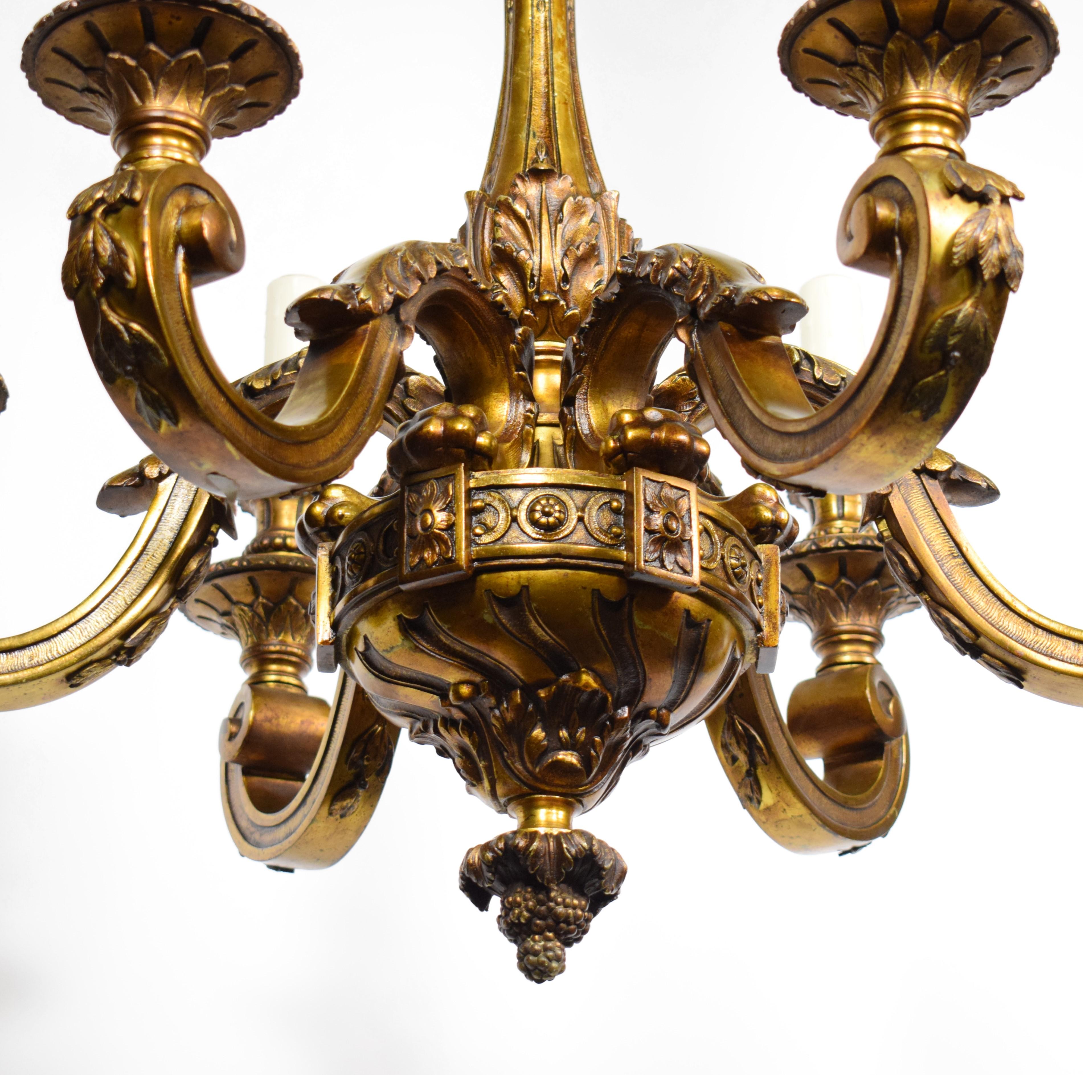 Superb Gilt Bronze Louis XVI Style Chandelier In Good Condition In Atlanta, GA