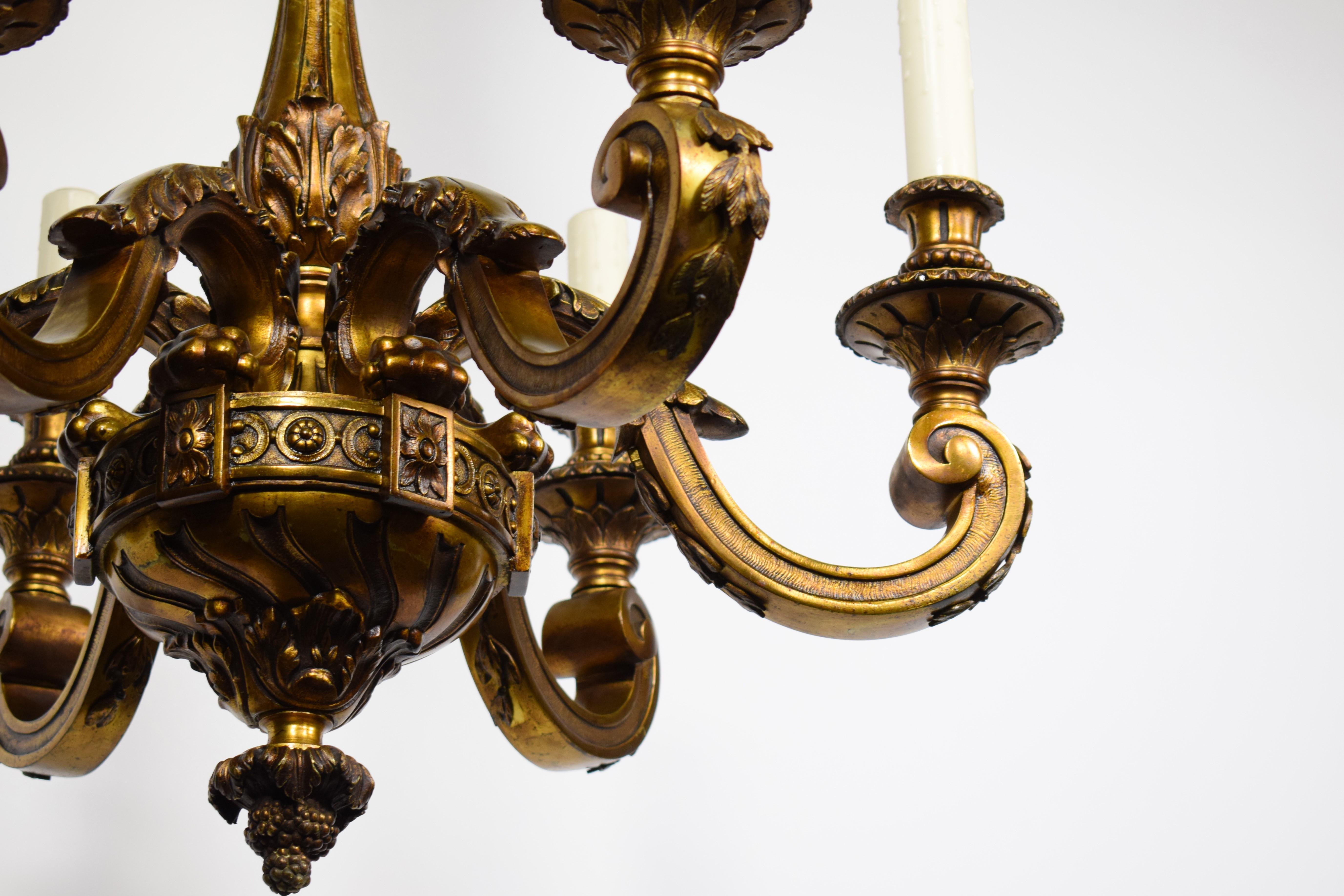 20th Century Superb Gilt Bronze Louis XVI Style Chandelier