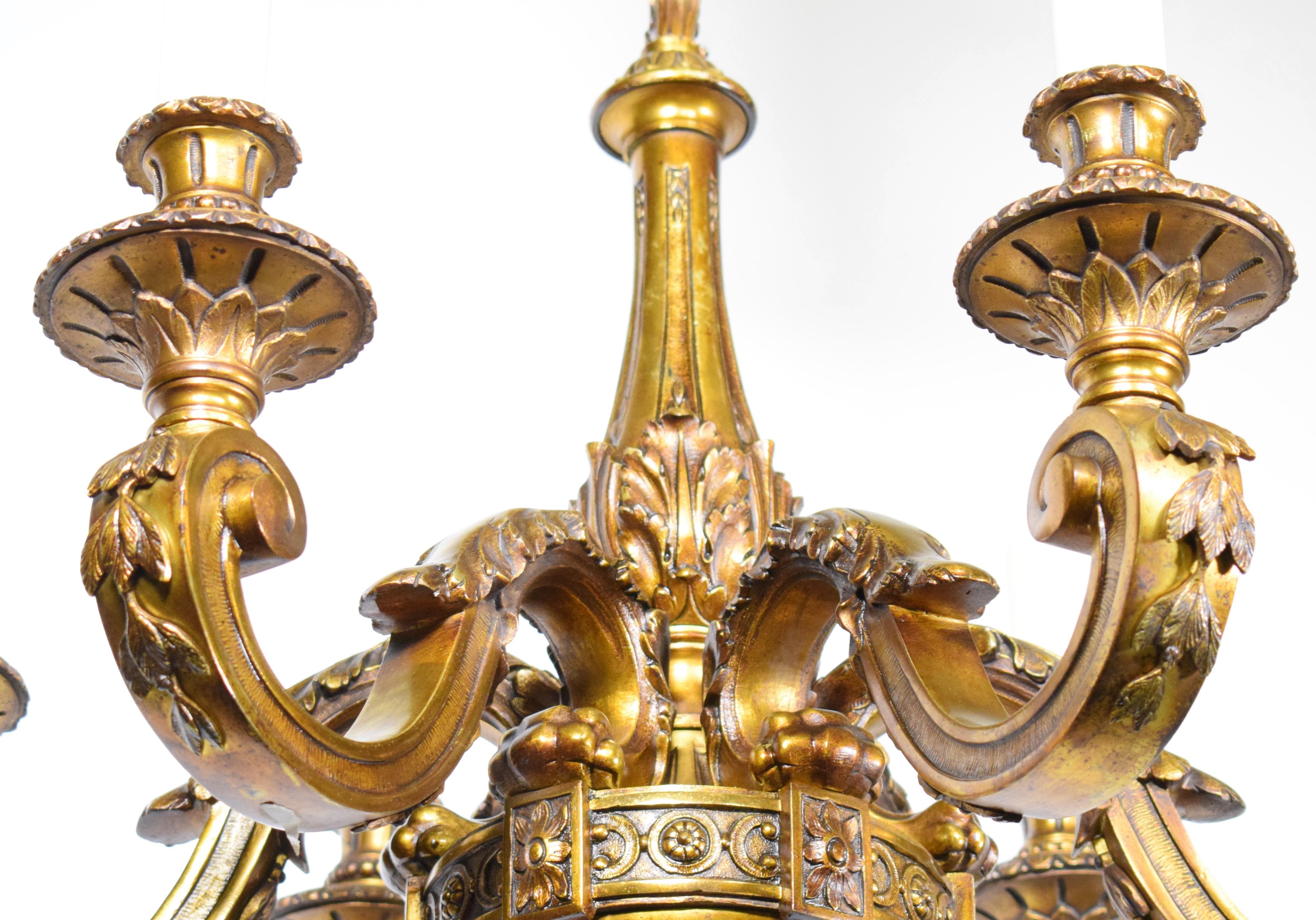 Superb Gilt Bronze Louis XVI Style Chandelier 3