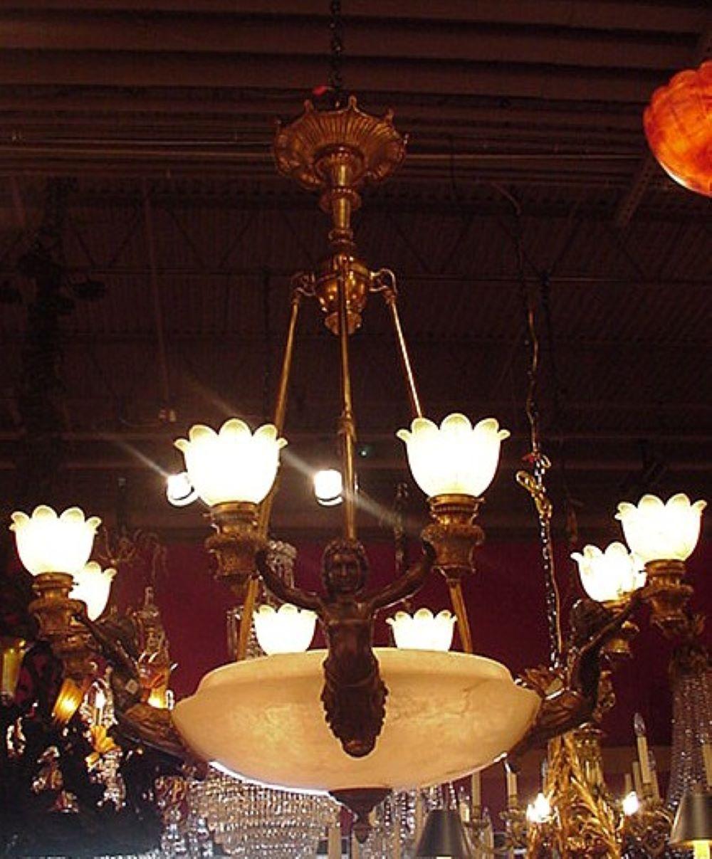 Early 20th Century  Superb Gilt Bronze & Patinated Bronze Chandelier For Sale