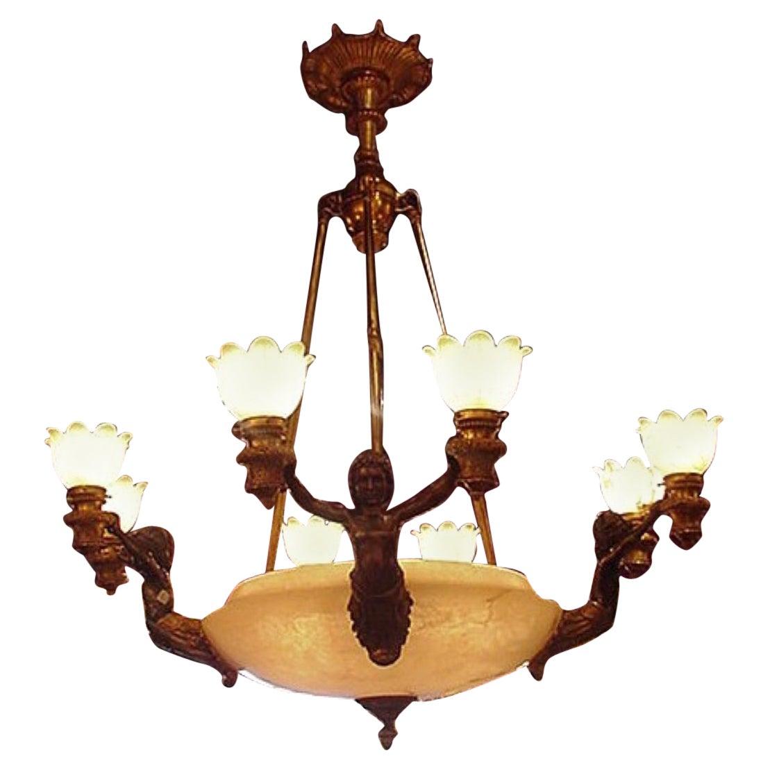 Superb Gilt Bronze & Patinated Bronze Chandelier