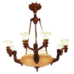 Superb Gilt Bronze & Patinated Bronze Chandelier