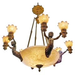 Superb Gilt Bronze & Patinated Bronze Chandelier