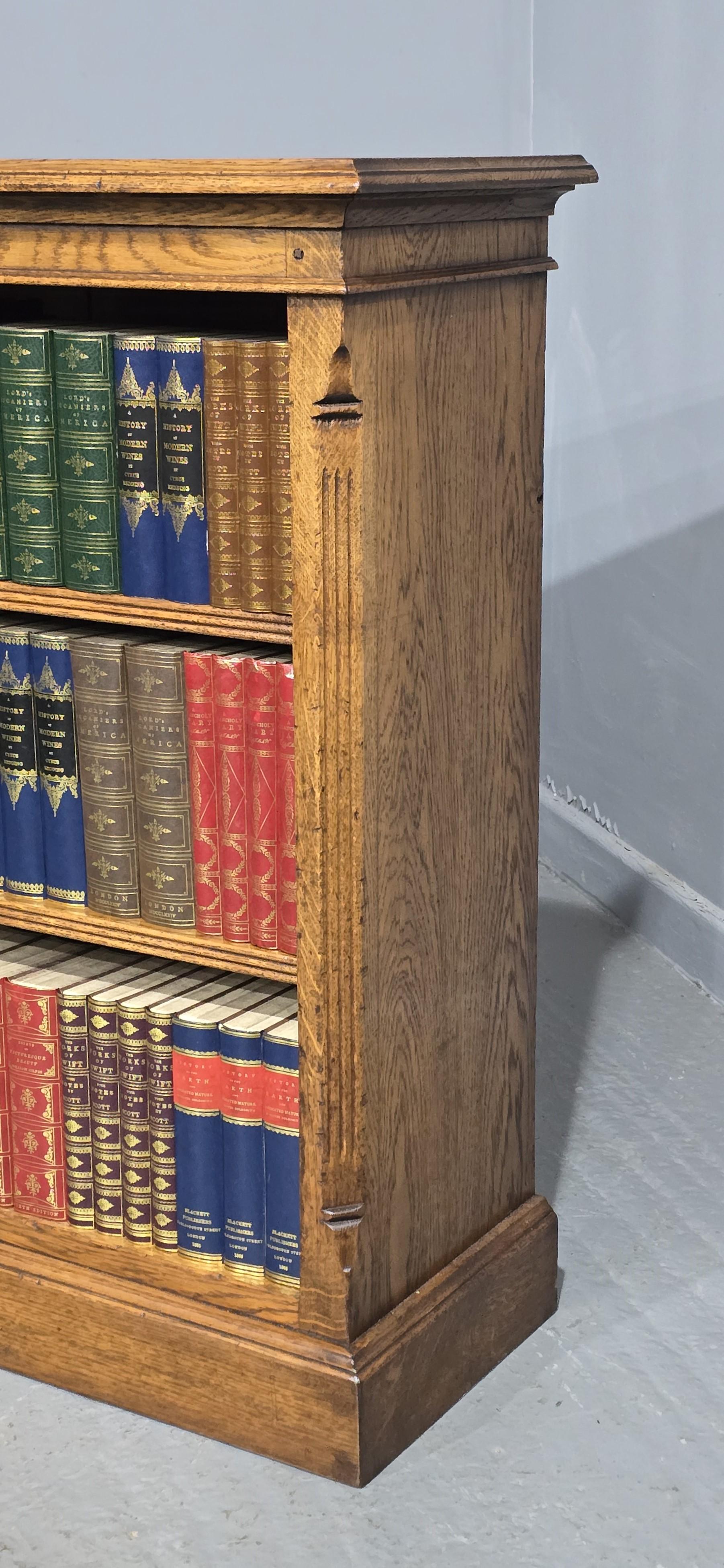 English Superb Golden Oak Open Adjustable Library Bookcase For Sale