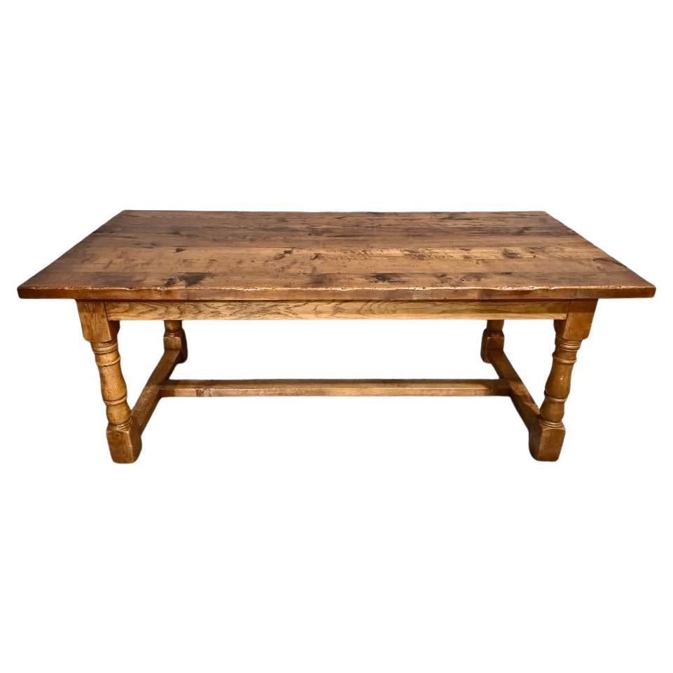 Superb Golden Oak Plank Dining Refrectory Kitchen Farmhouse Table For Sale