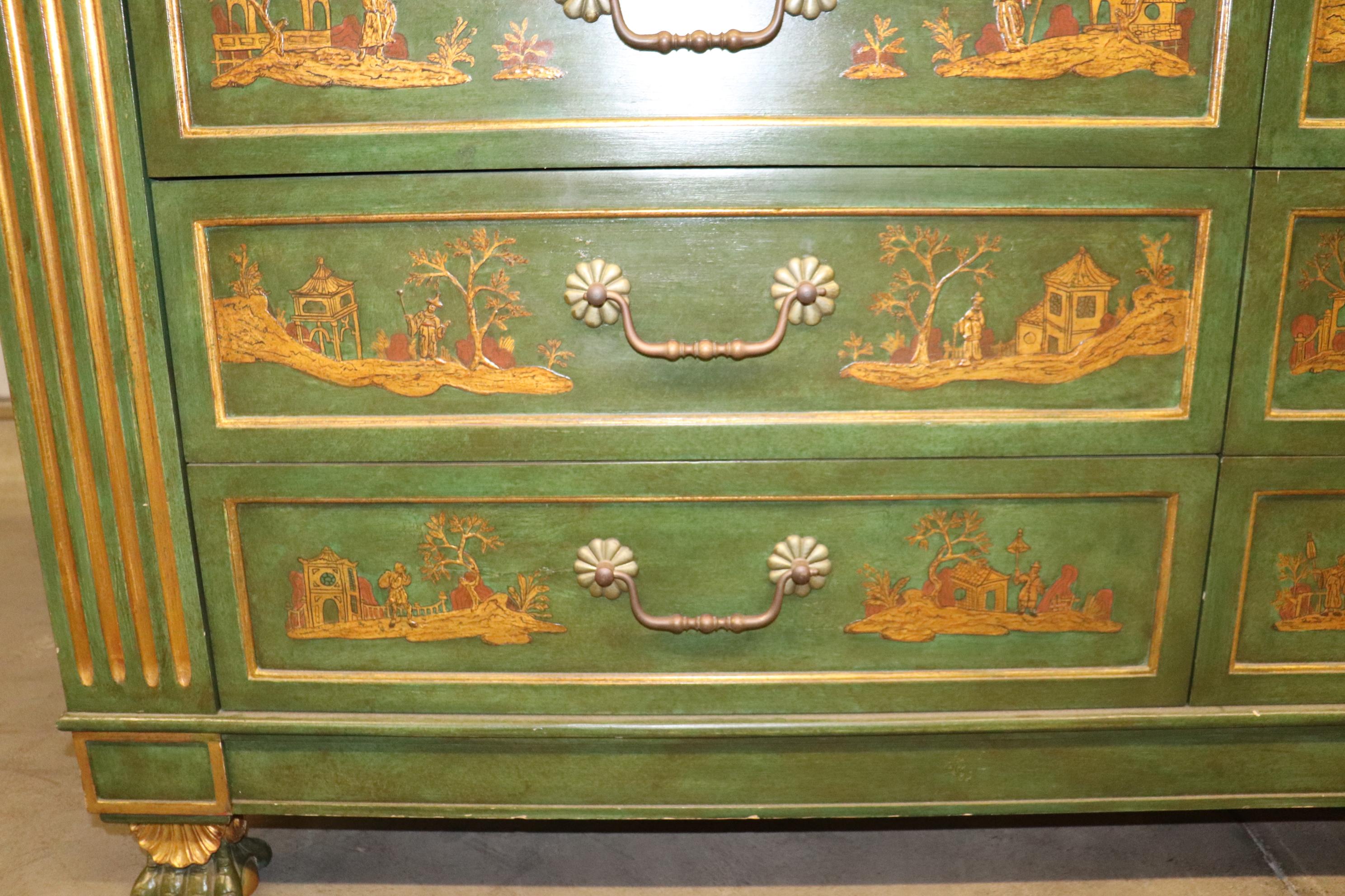 Superb Green and Gold Chinoiserie French Directoire Louis XVI 8 Drawer Dresser 7