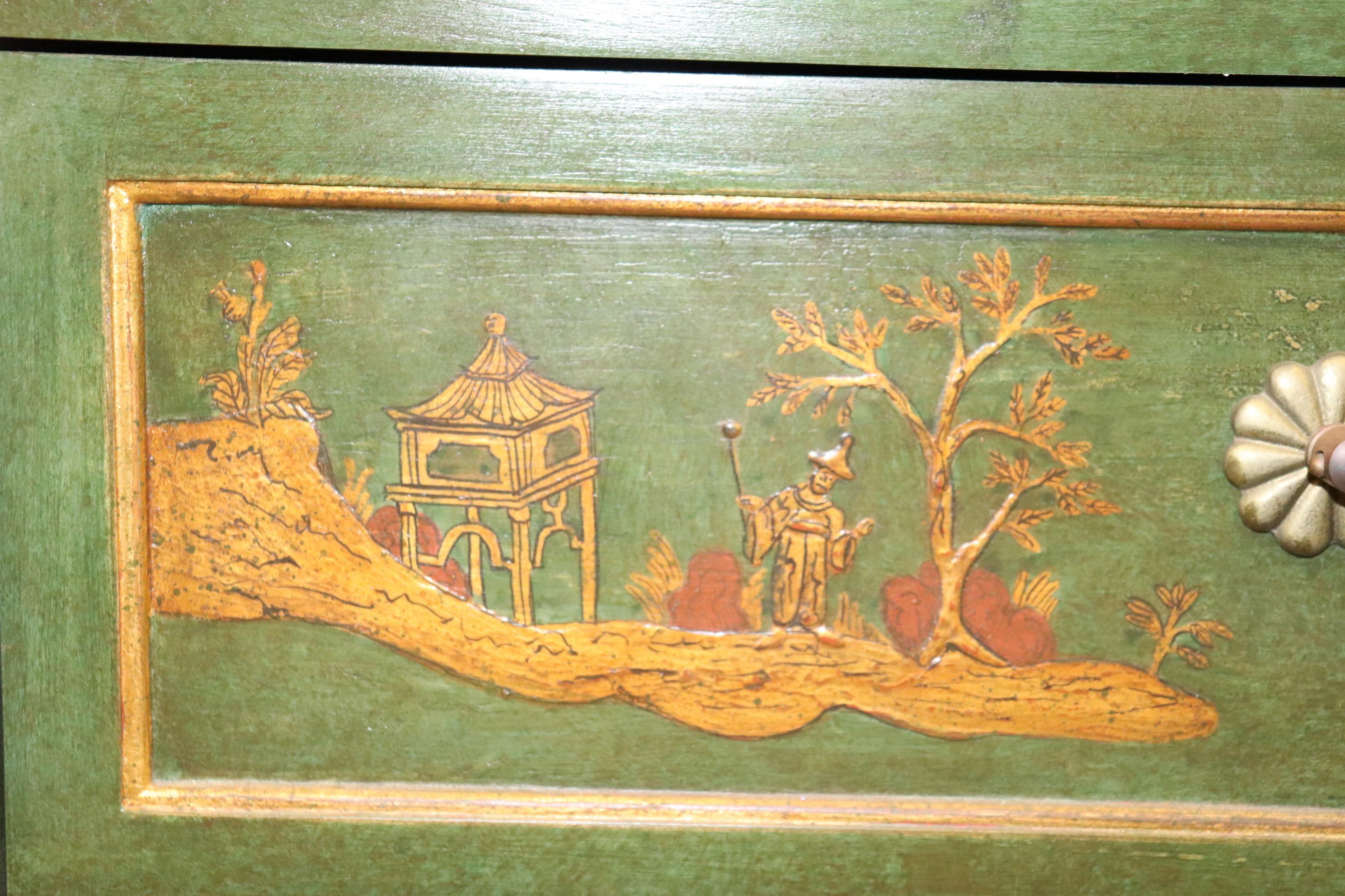 Superb Green and Gold Chinoiserie French Directoire Louis XVI 8 Drawer Dresser 10