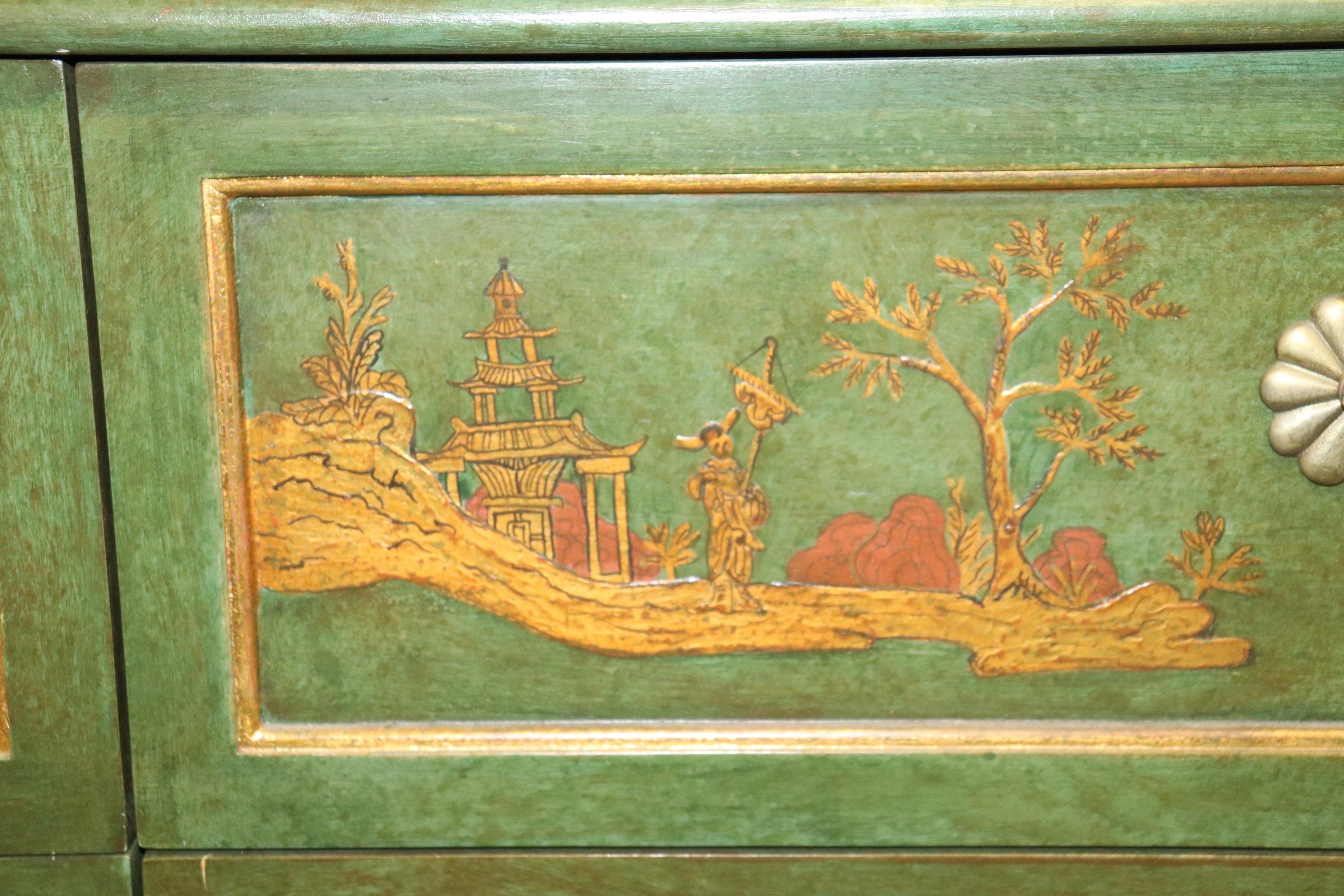 Superb Green and Gold Chinoiserie French Directoire Louis XVI 8 Drawer Dresser 11