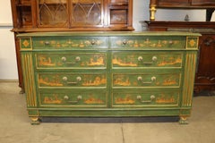 Superb Green and Gold Chinoiserie French Directoire Louis XVI 8 Drawer Dresser