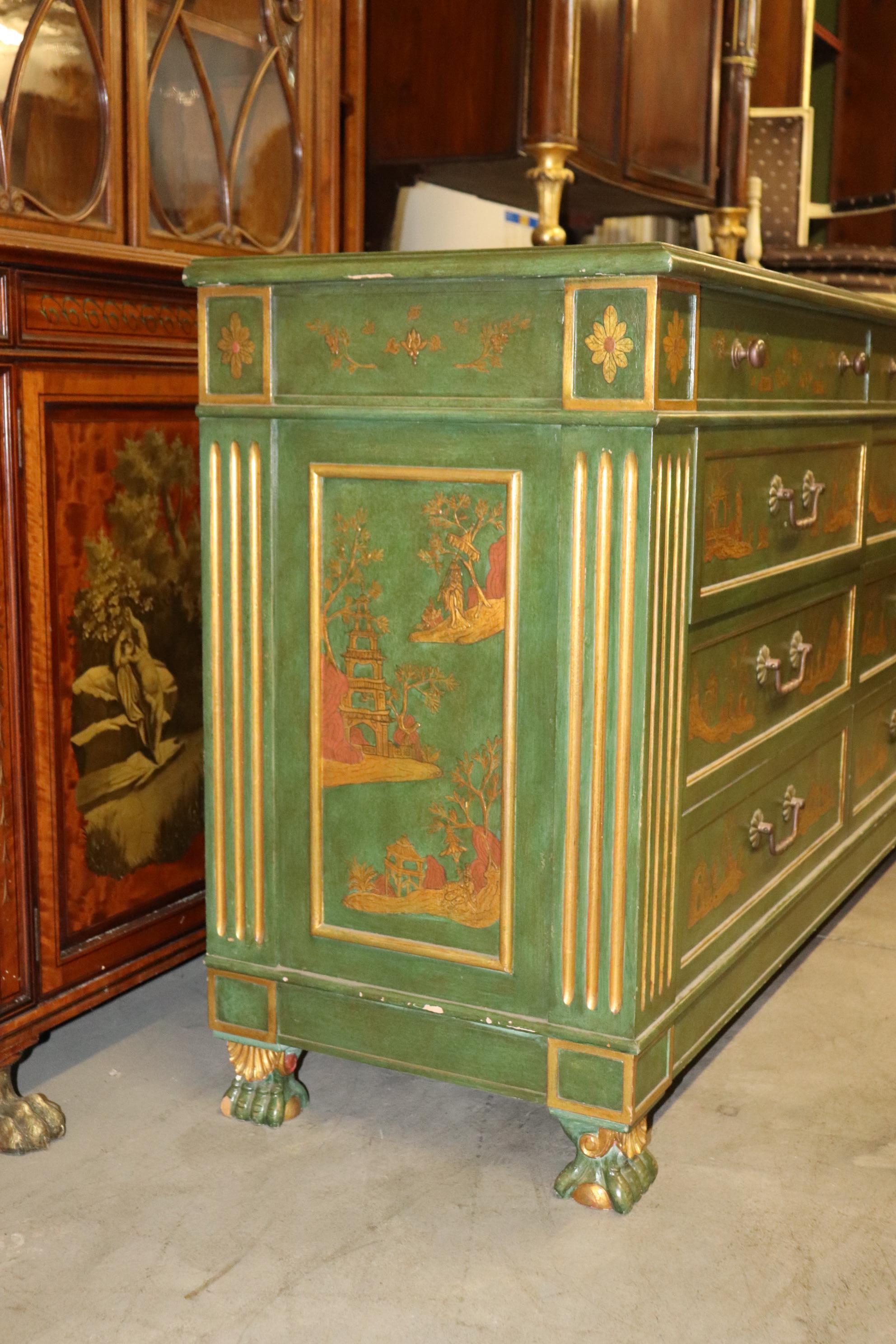 Superb Green and Gold Chinoiserie French Directoire Louis XVI 8 Drawer Dresser 1