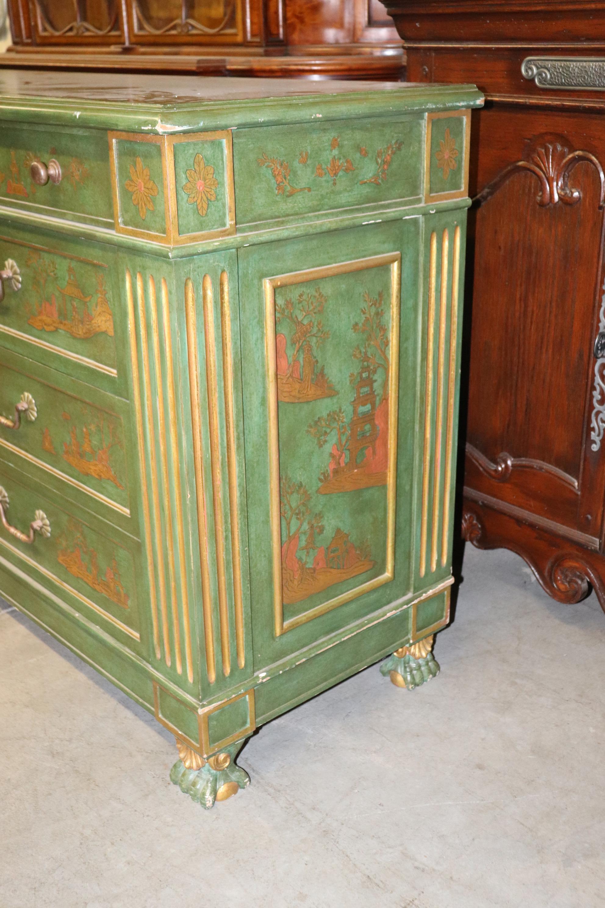 Superb Green and Gold Chinoiserie French Directoire Louis XVI 8 Drawer Dresser 2