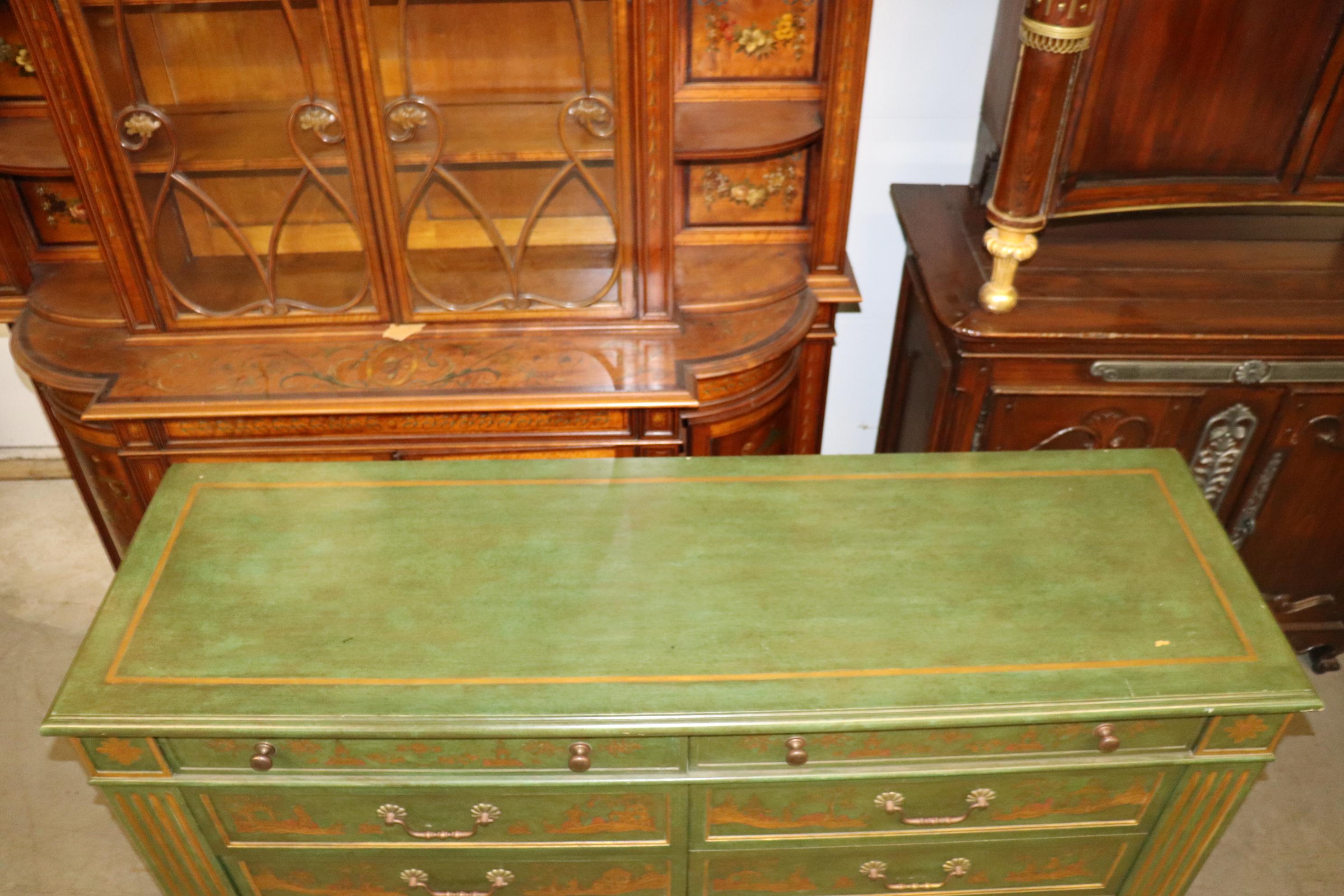 Superb Green and Gold Chinoiserie French Directoire Louis XVI 8 Drawer Dresser 3