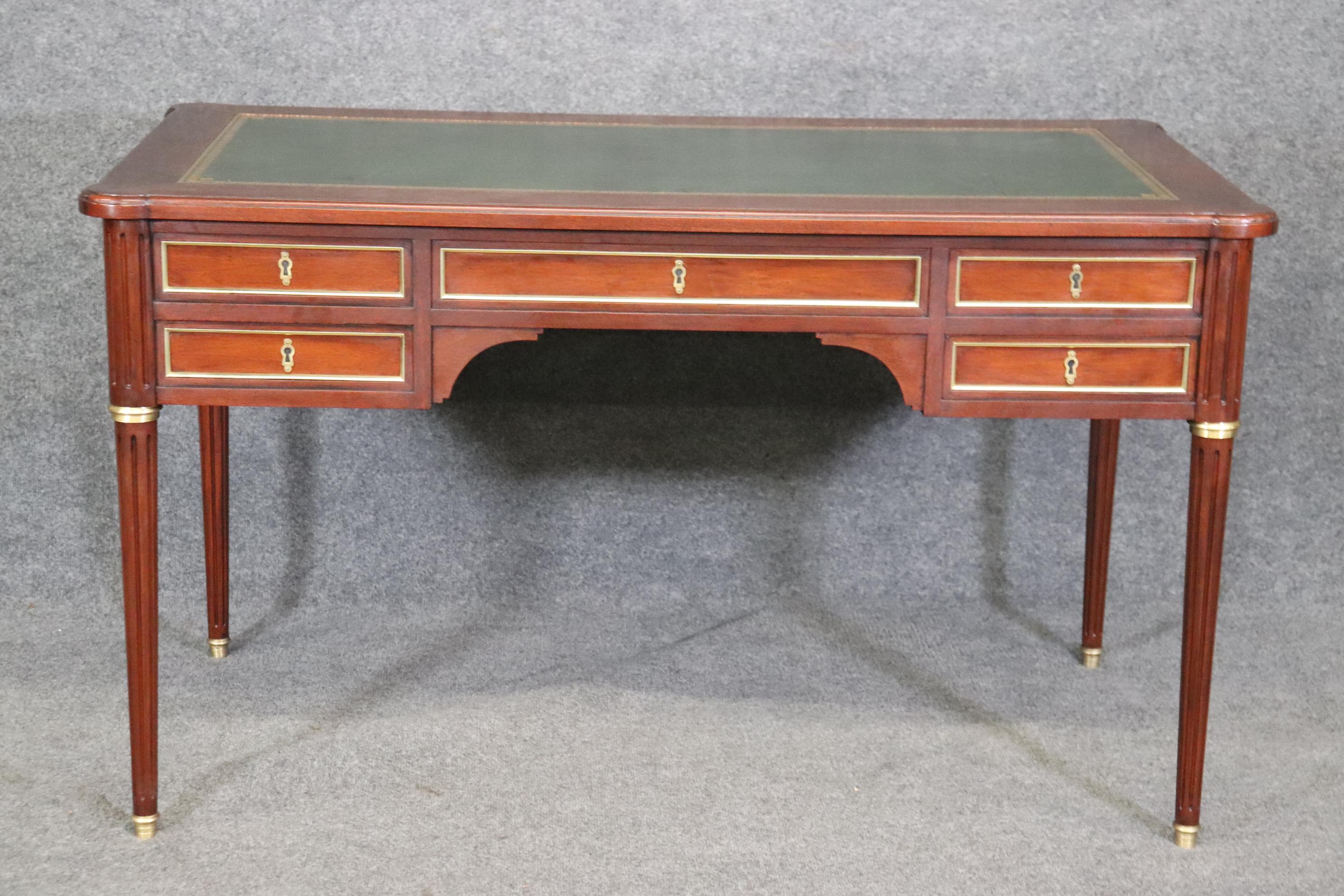 Superb Green Leather Top Baker French Directoire Writing Desk with Tablet Trays 4