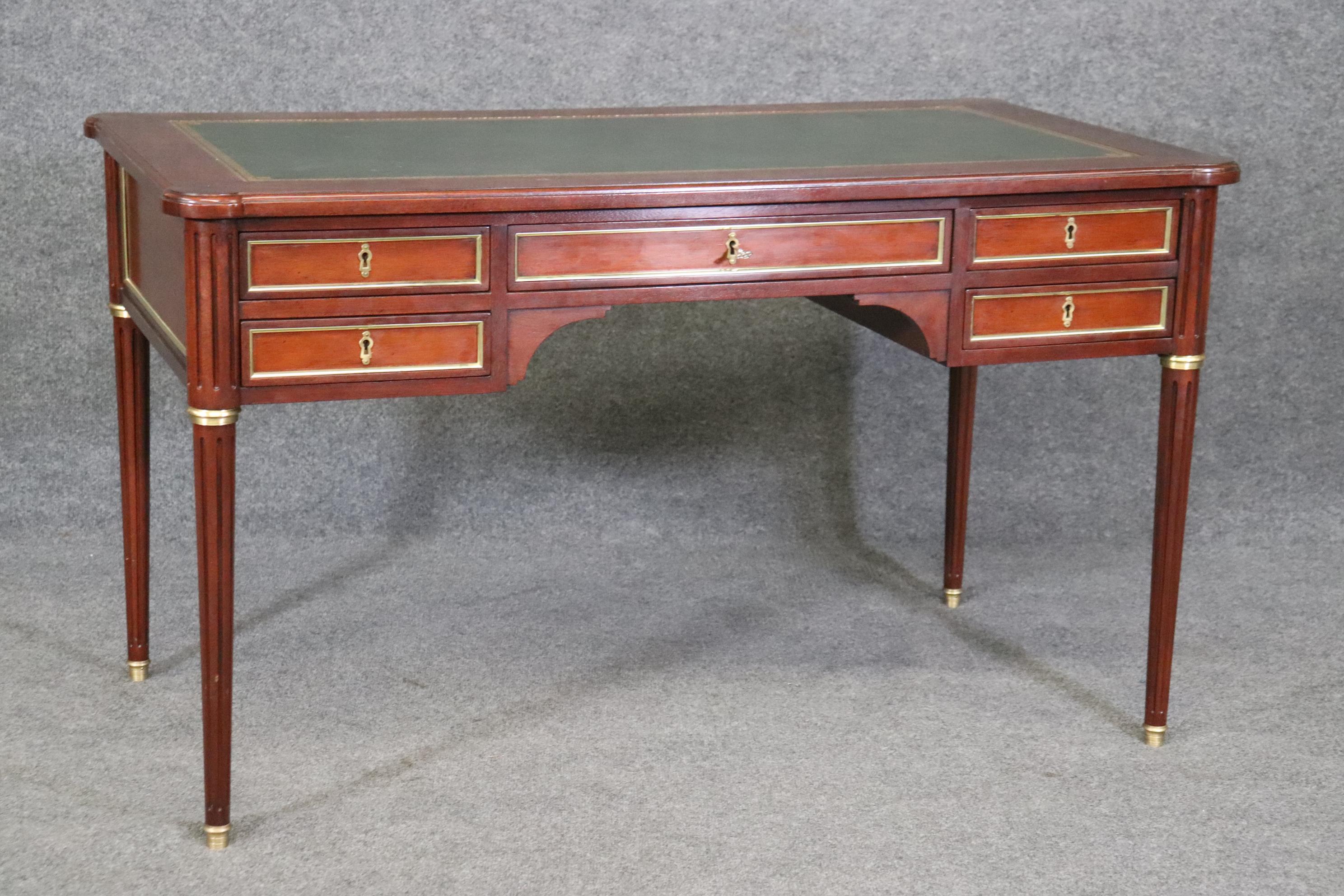 Late 20th Century Superb Green Leather Top Baker French Directoire Writing Desk with Tablet Trays