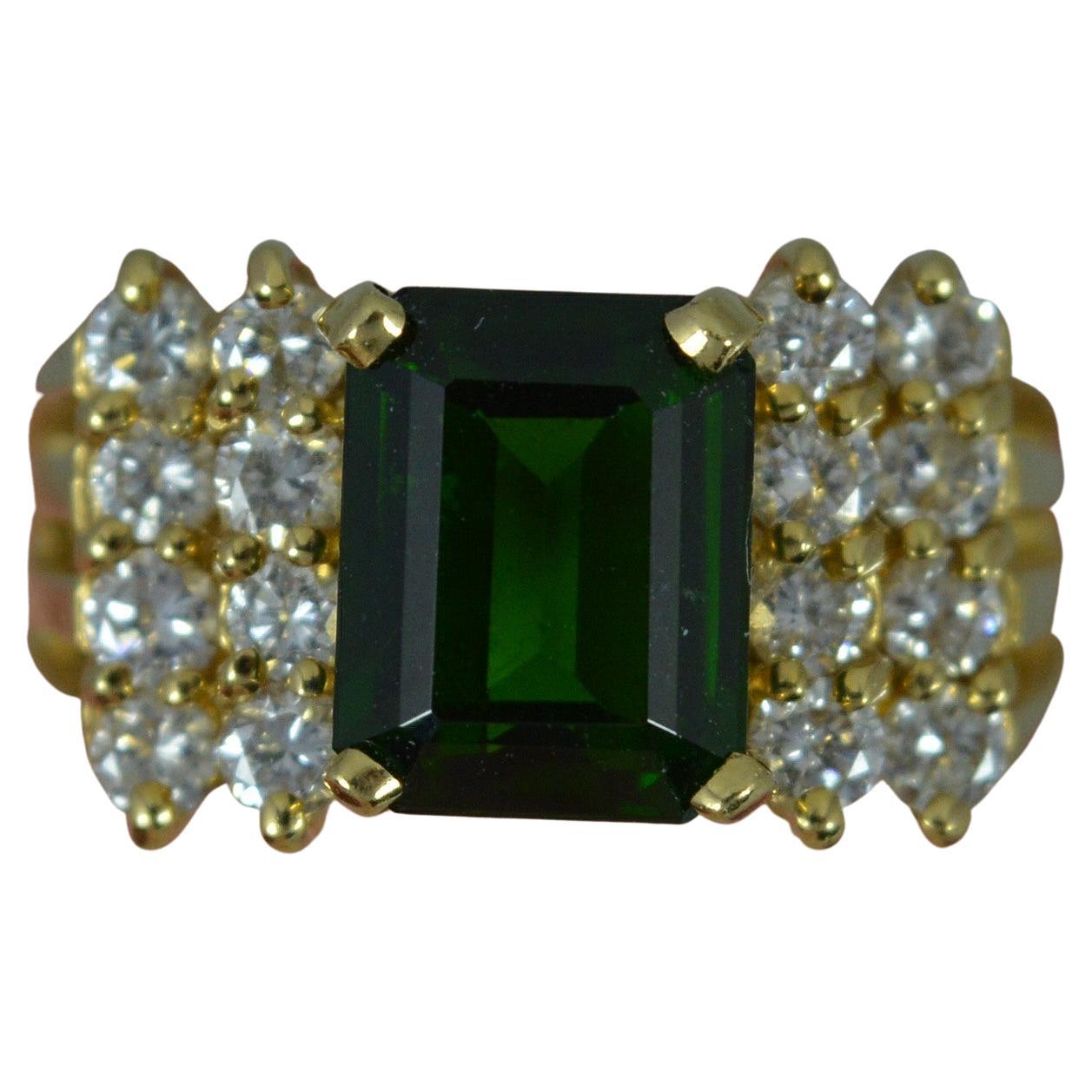 Superb Green Tourmaline and 0.6ct Diamond 18 Carat Gold Cluster Ring